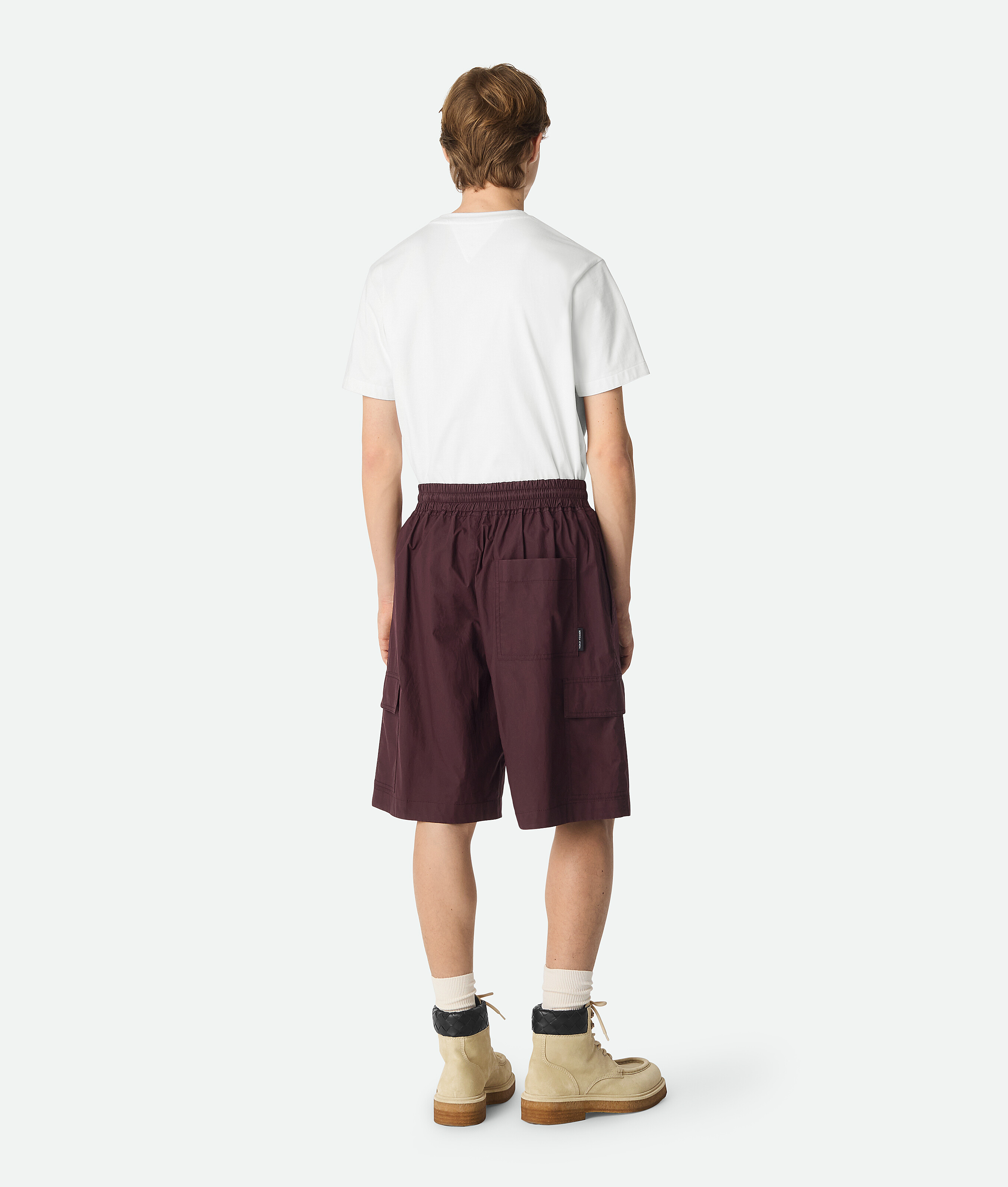 Bottega Veneta Resinated Cotton Cargo Shorts In Aubergine