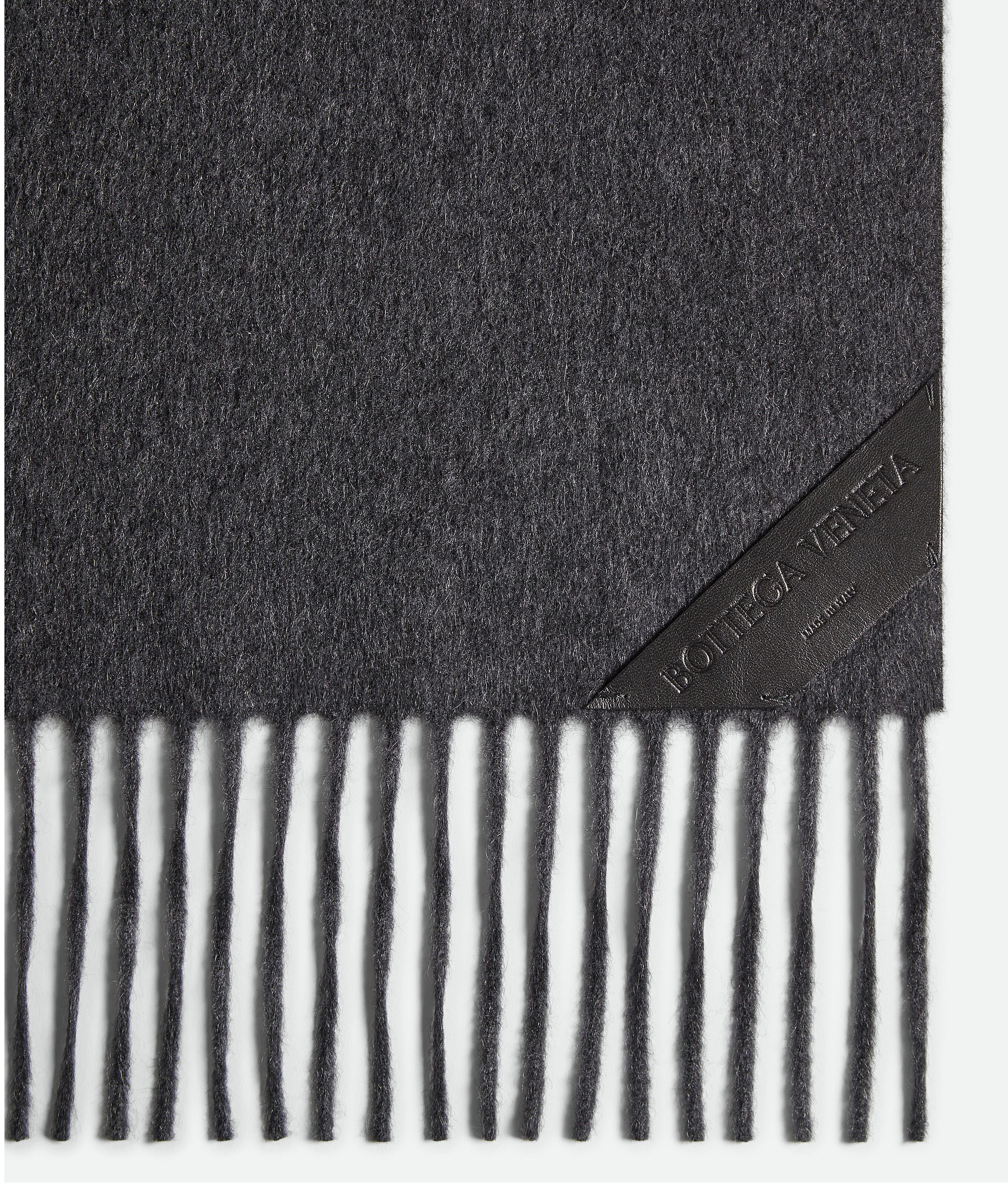 Shop Bottega Veneta Cashmere Scarf With Leather Patch In Grey