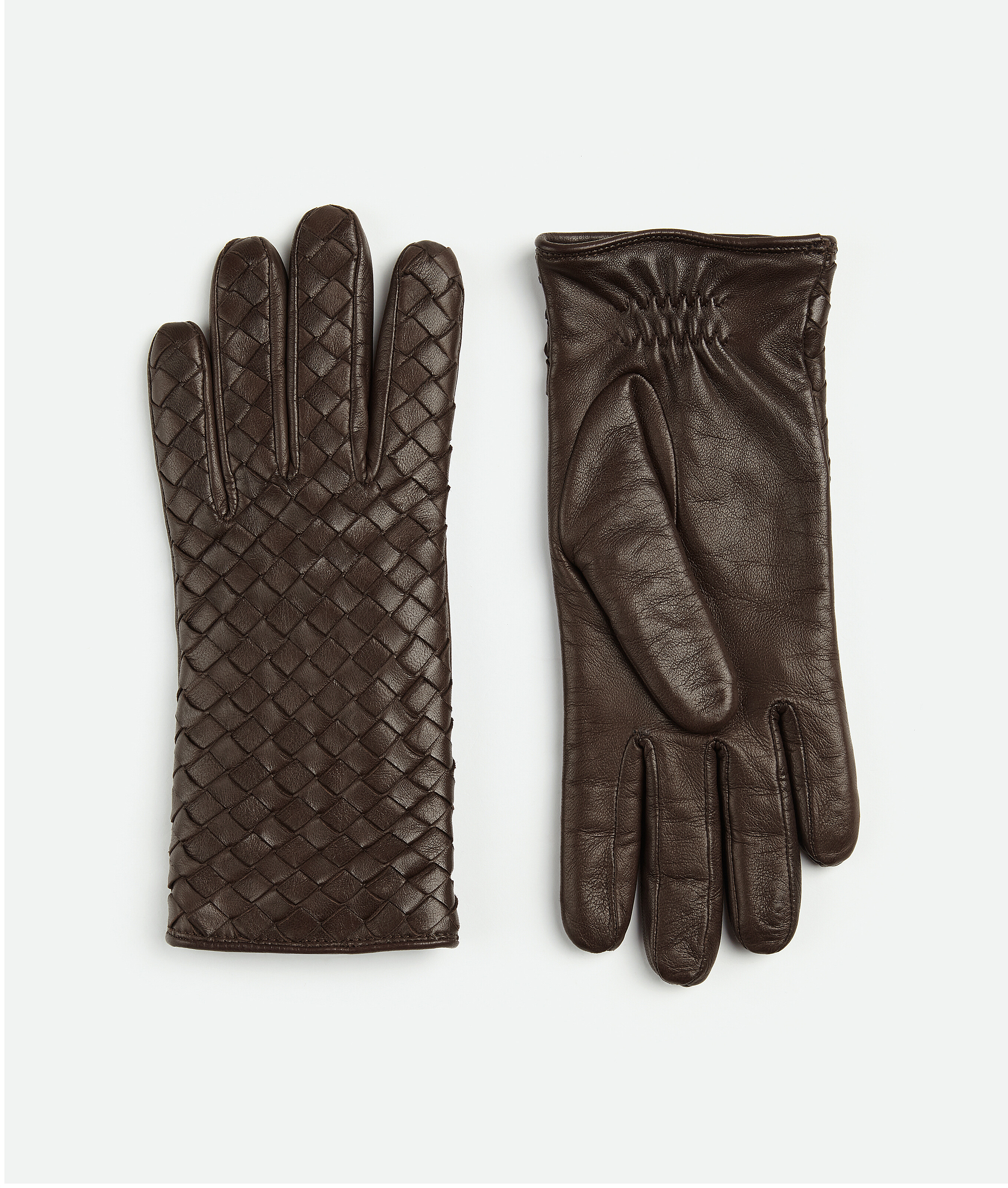 Bottega Veneta Bottega  Veneta Leather Intrecciato Gloves In Brown