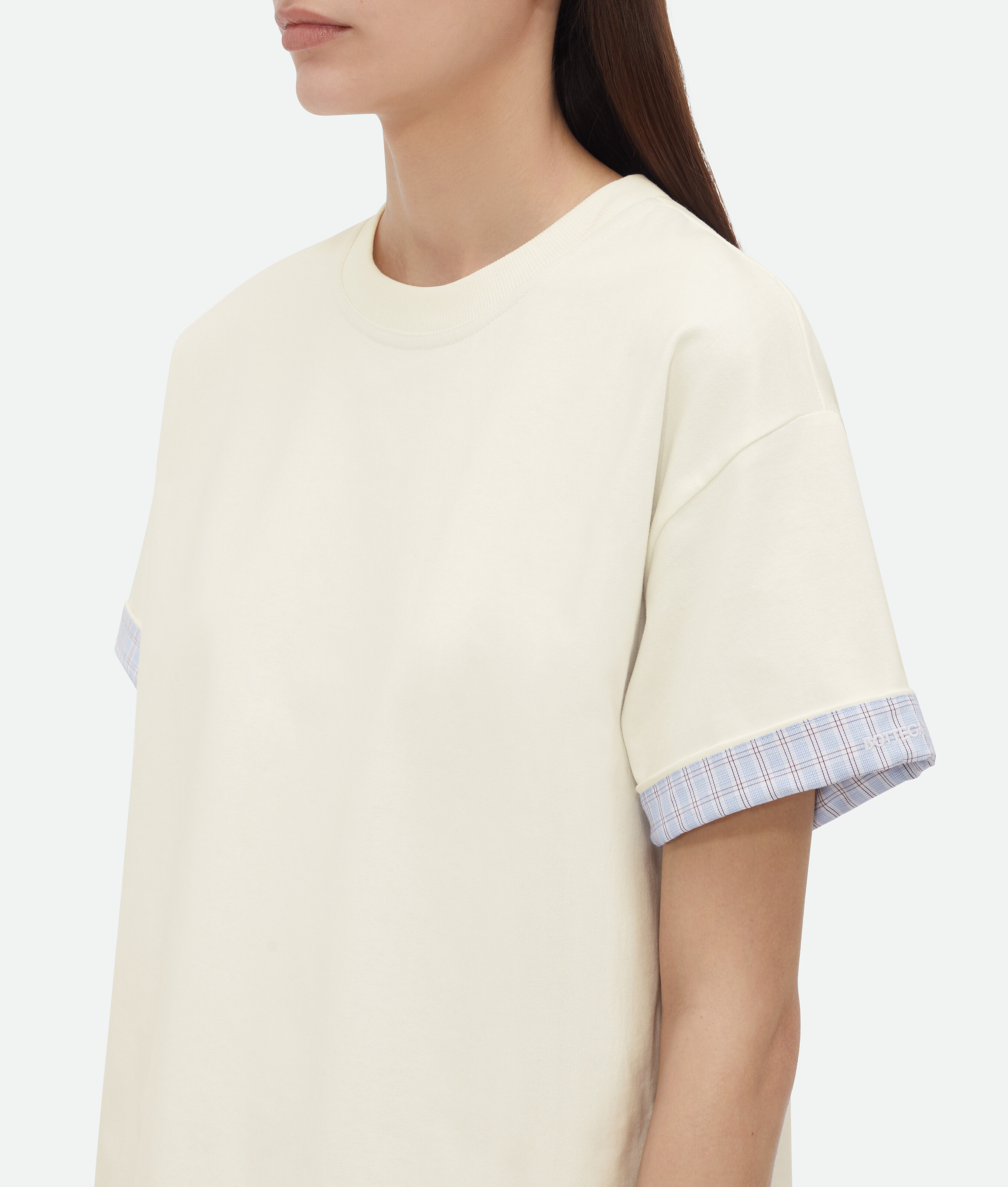Bottega Veneta Double Layer Cotton Check T-shirt In White