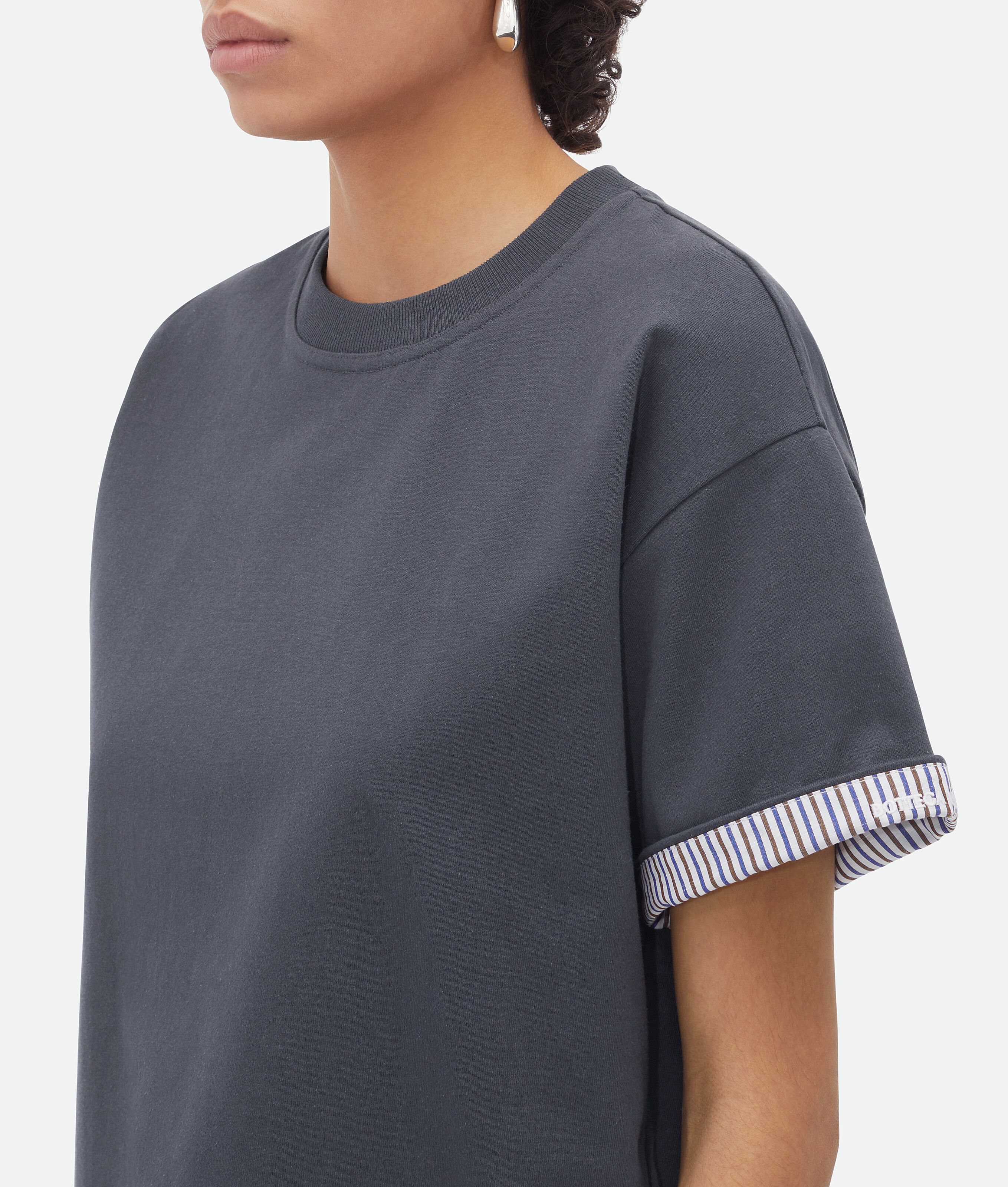 Shop Bottega Veneta T-shirt En Coton À Rayures À Double Couche In Grey