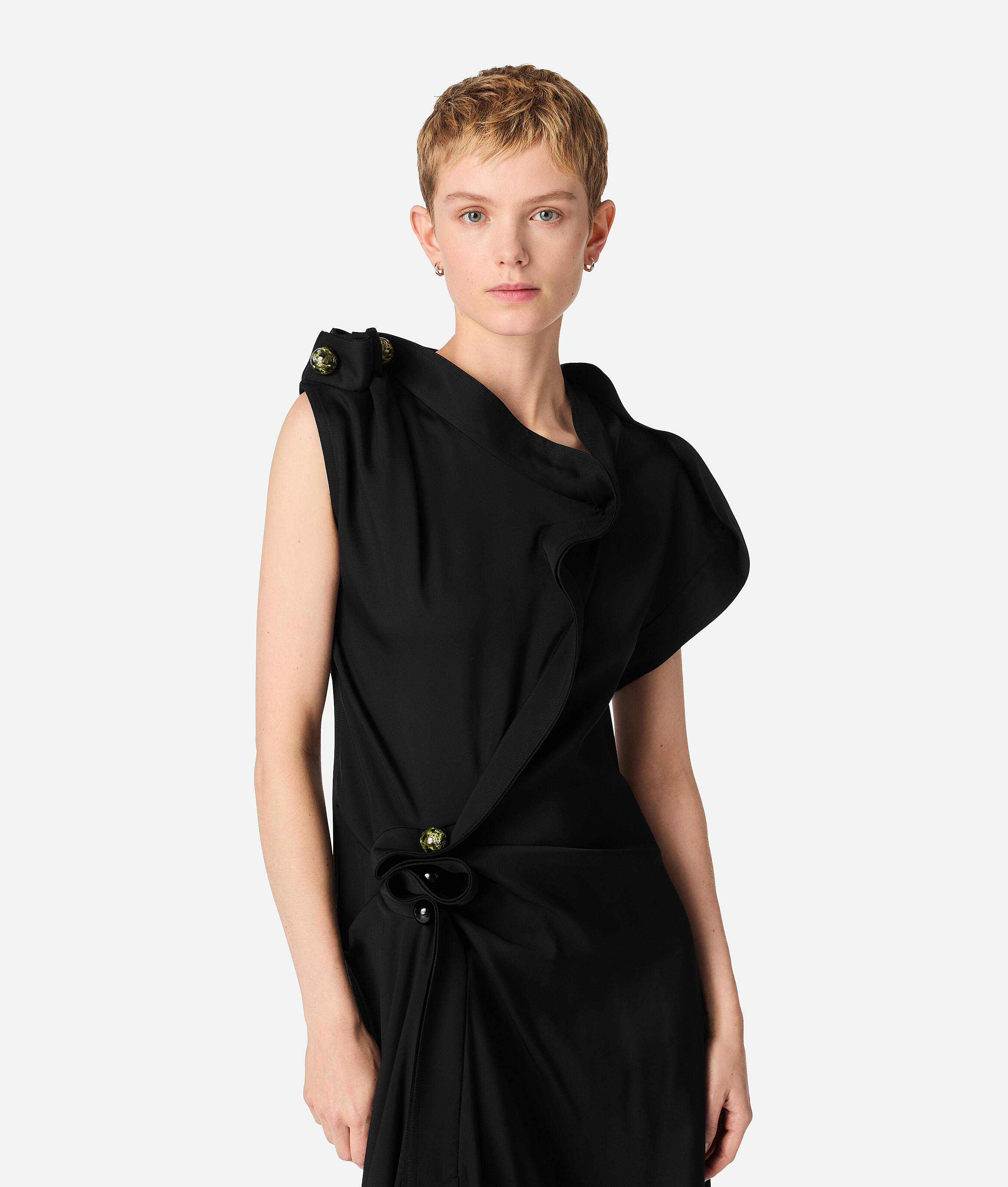 Shop Bottega Veneta Fluid Viscose Piercing Dress In Black