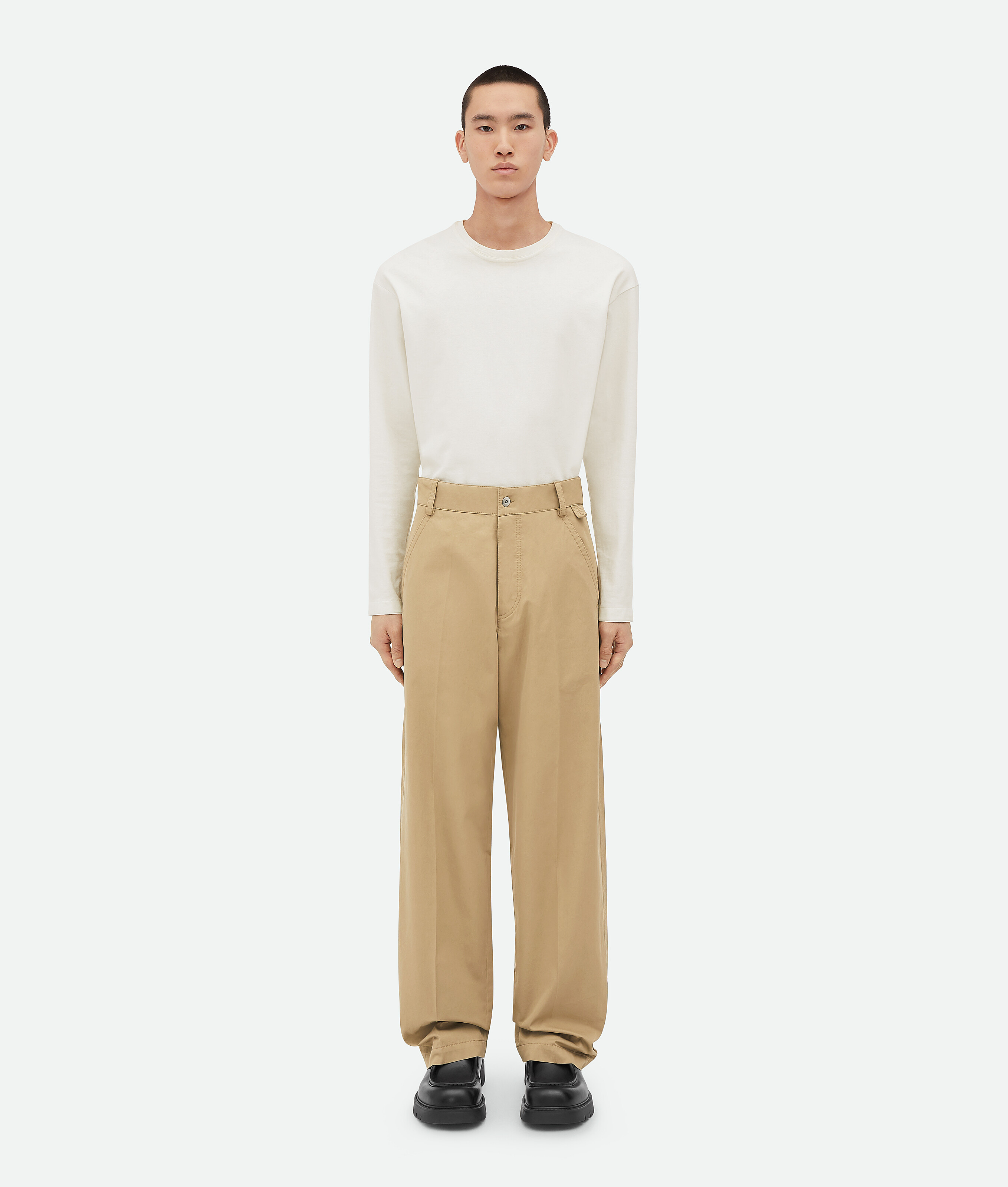 Shop Bottega Veneta Light Cotton Twill Cargo Trousers In Desert Taupe