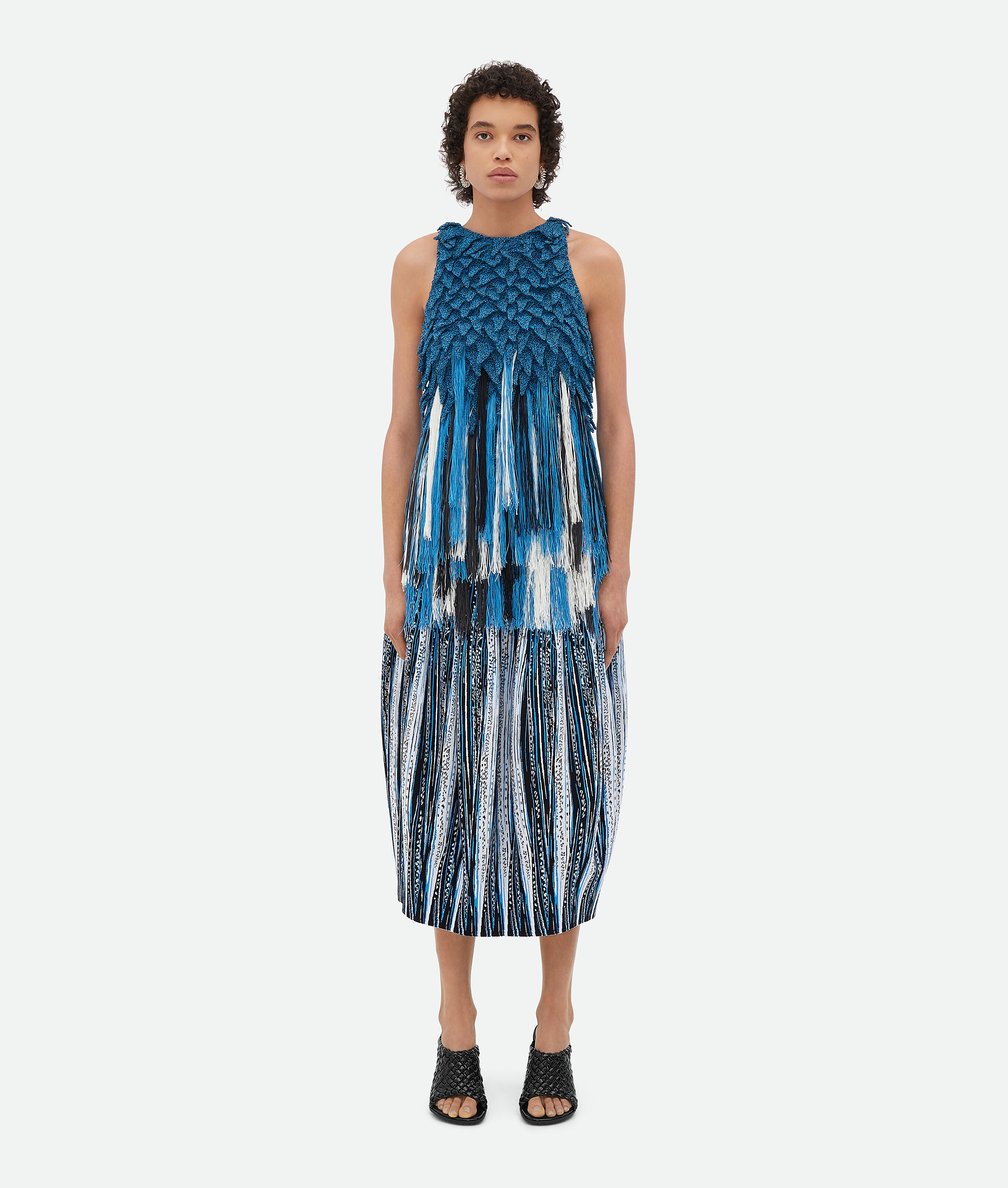 Bottega Veneta Sleeveless Fringe Empire-waist Textured Knit Top In Multicolor
