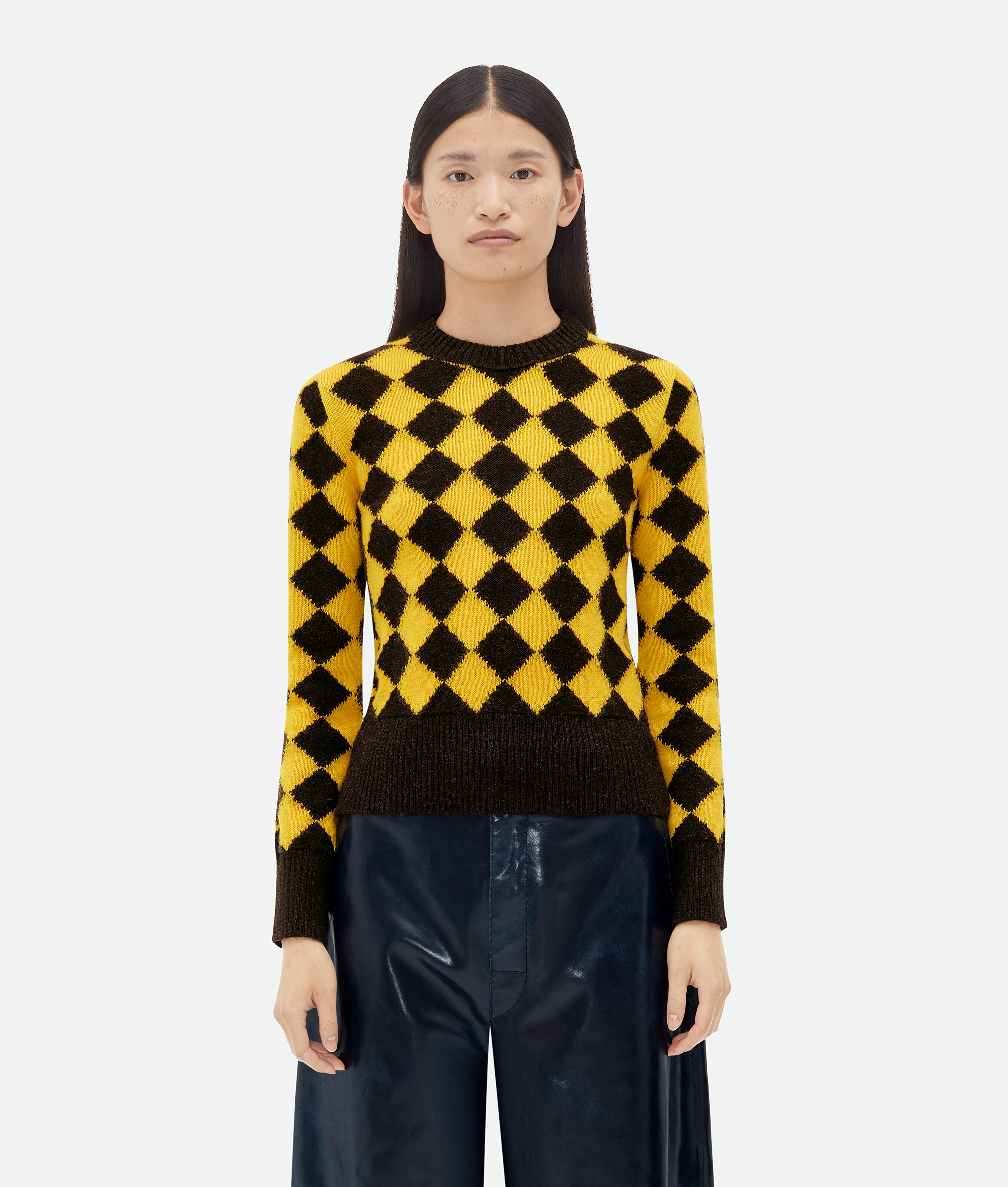 Bottega Veneta Argyle Intarsia Wool Jumper In Yellow