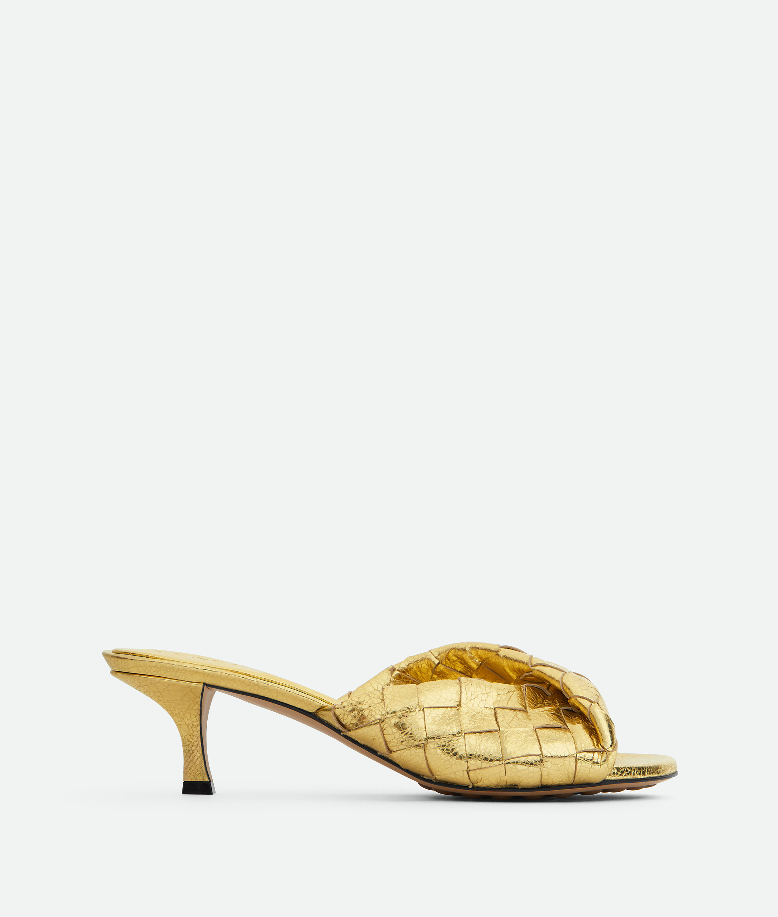 Bottega Veneta Metallic Leather Intrecciato Blink Mules 50 In Gold