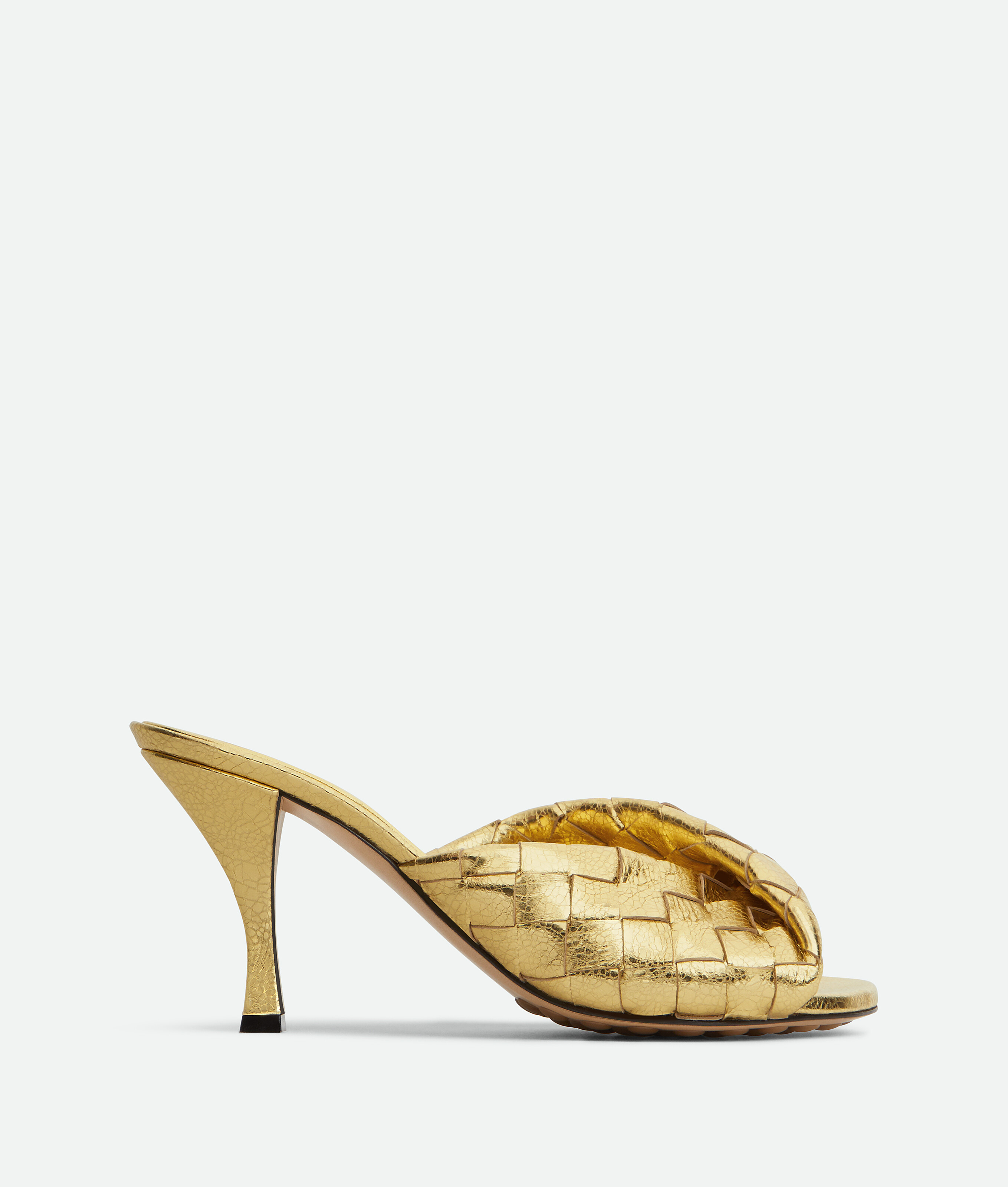 Bottega Veneta Blink Intrecciato Leather Mules In Gold