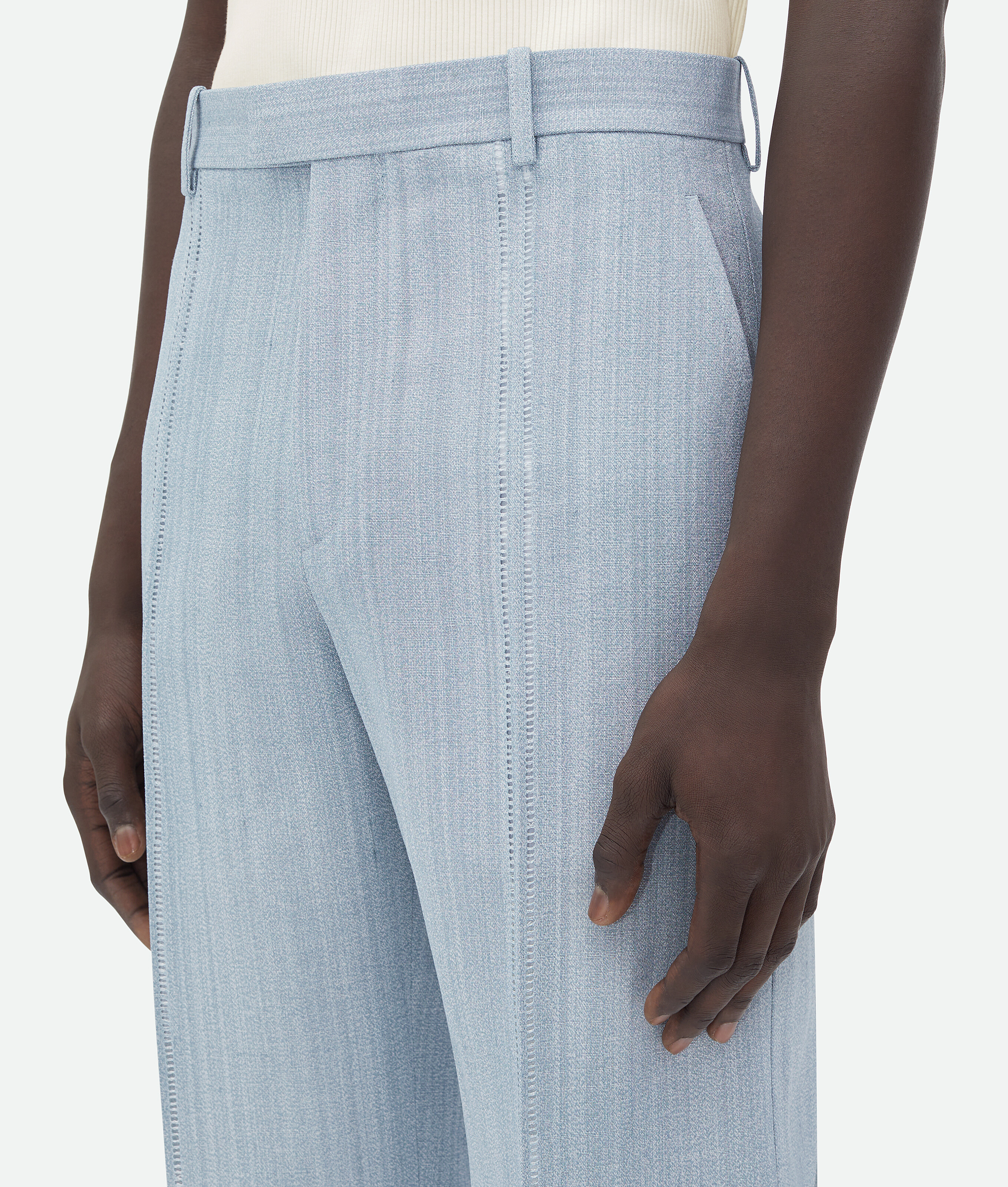 Shop Bottega Veneta Viscose Silk Trousers With Embroidered Detail In Blue