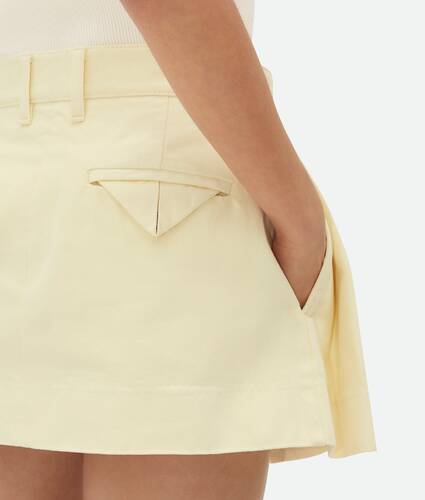 Yellow Wash Denim Pleated Mini Skirt