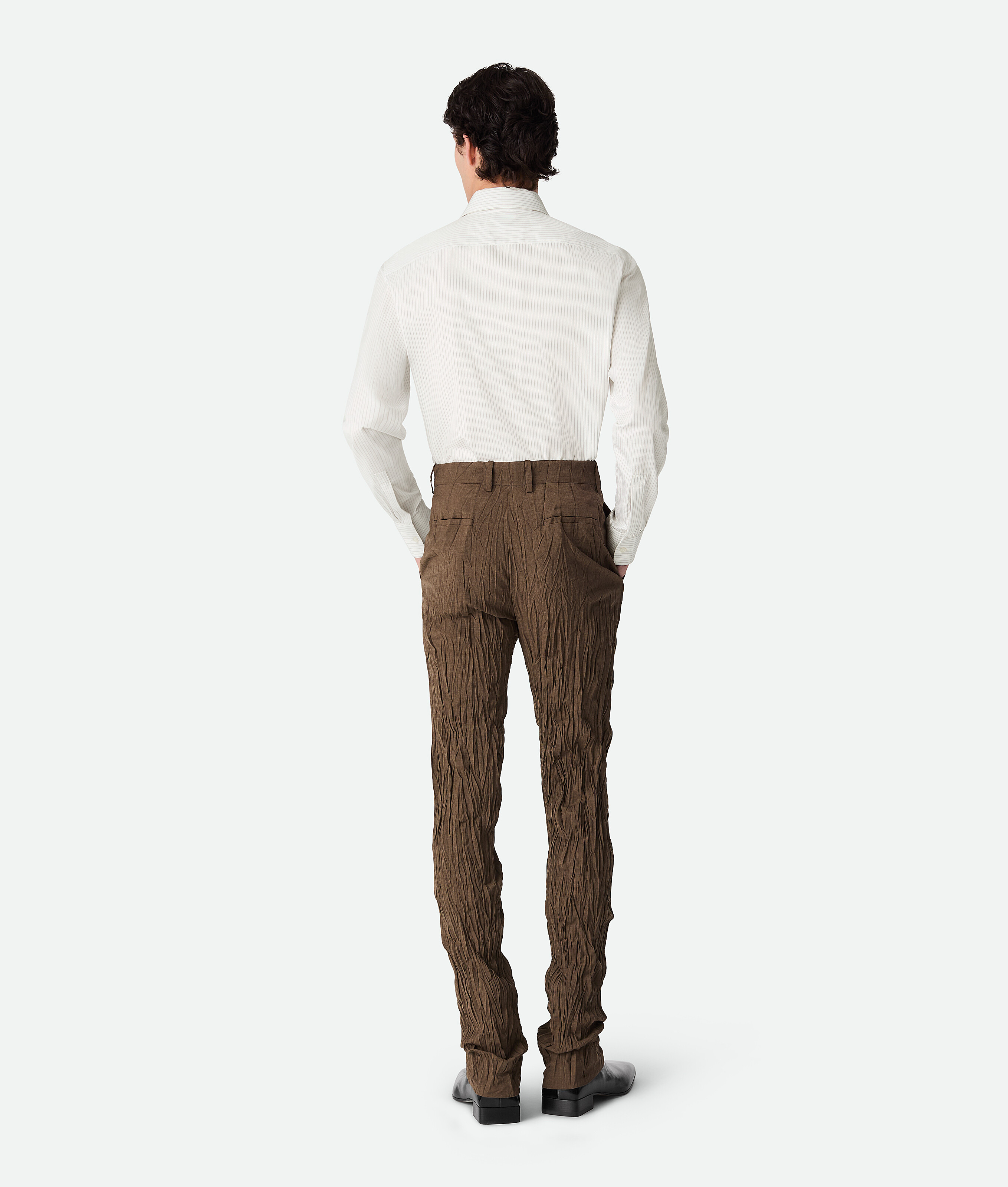 Bottega Veneta Crushed Wool Slim Trousers In Coffee Melange