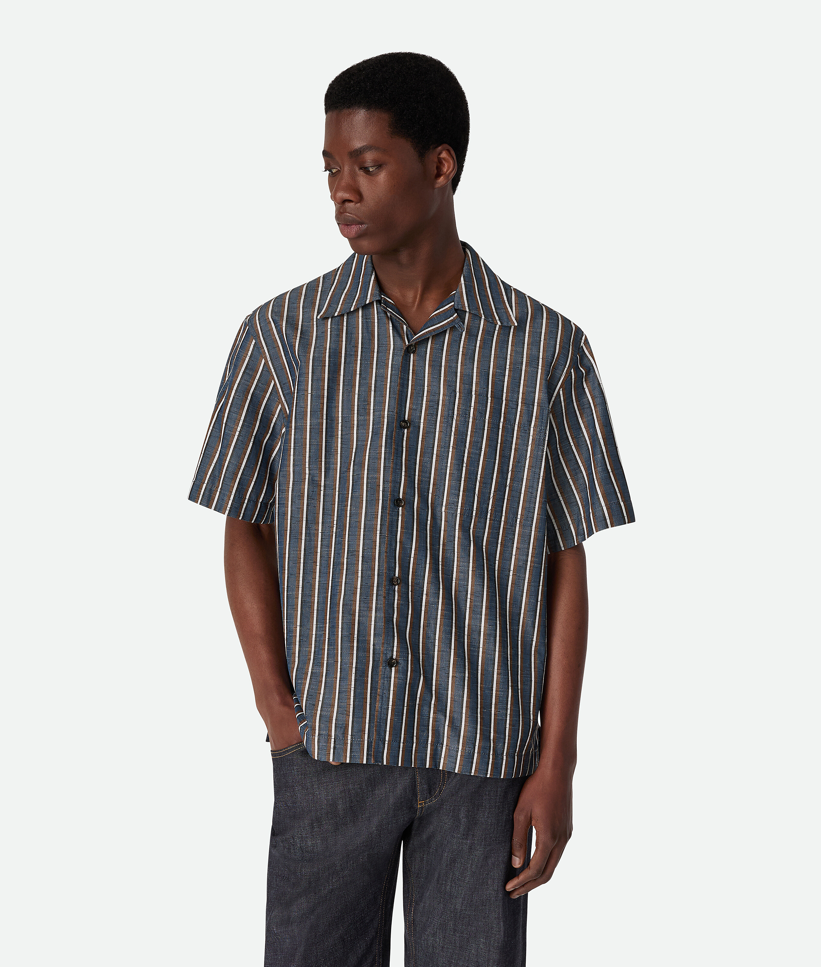 Bottega Veneta Stripe Cotton And Linen Shirt - Multicolor - Man - 44 - Cotton, Linen & Polyamide