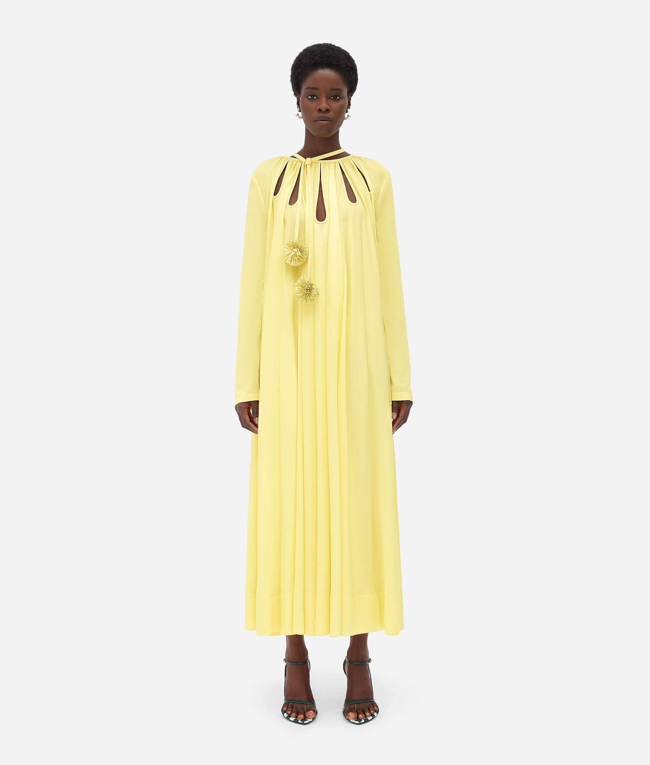 Bottega Veneta Fluid Viscose Twill Long Dress In Yellow