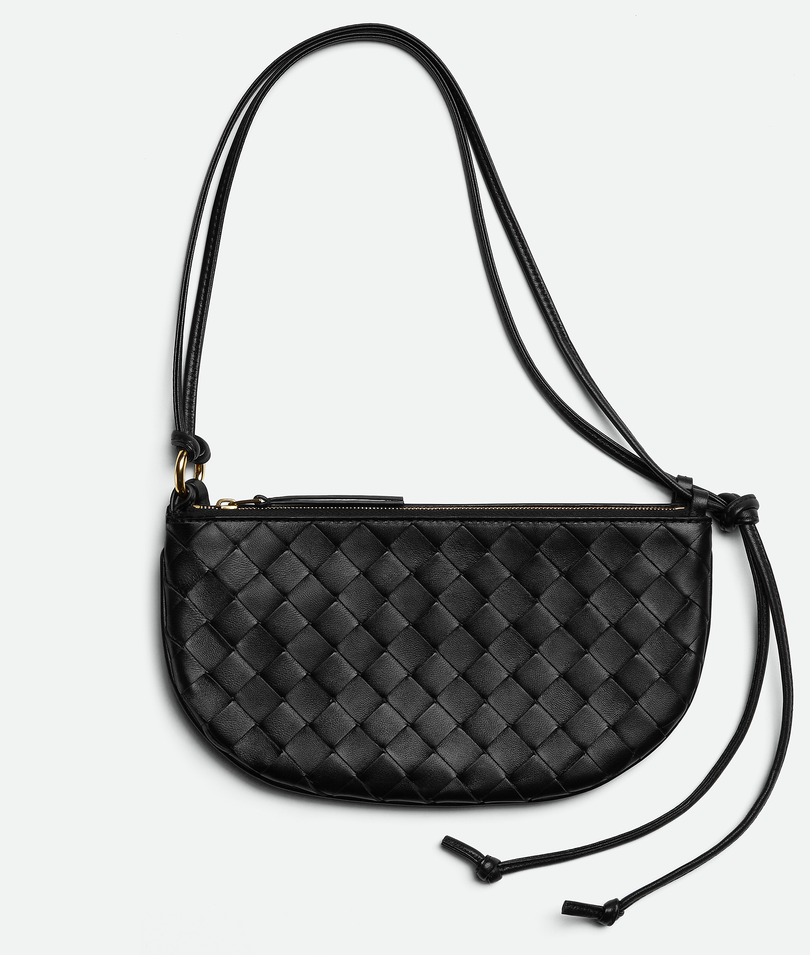 Bottega Veneta Mini Intrecciato Pattern Handbag With Detachable Pouch In Black