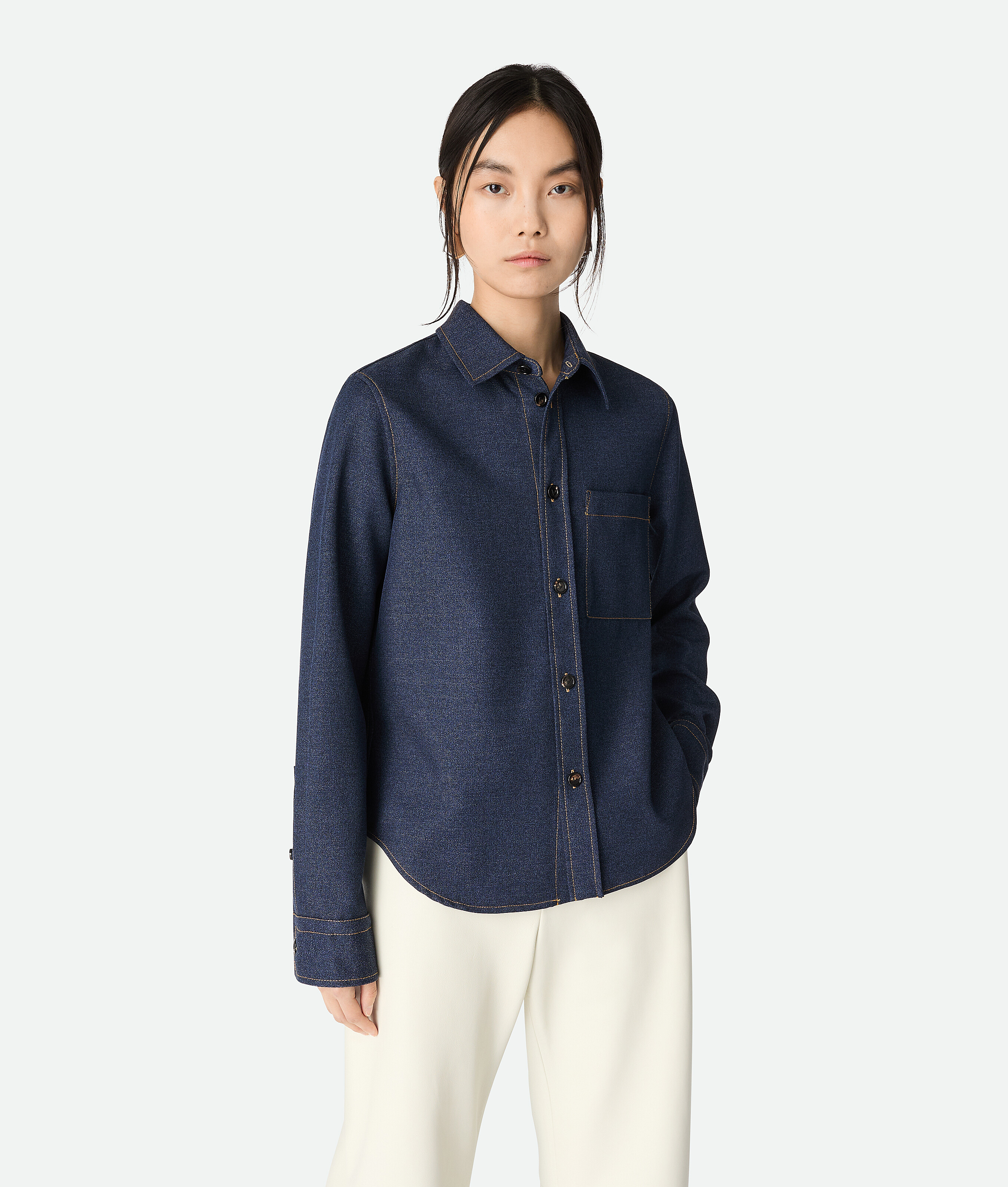 Bottega Veneta Melange Wool Shirt - Blue - Woman - 40 - Wool