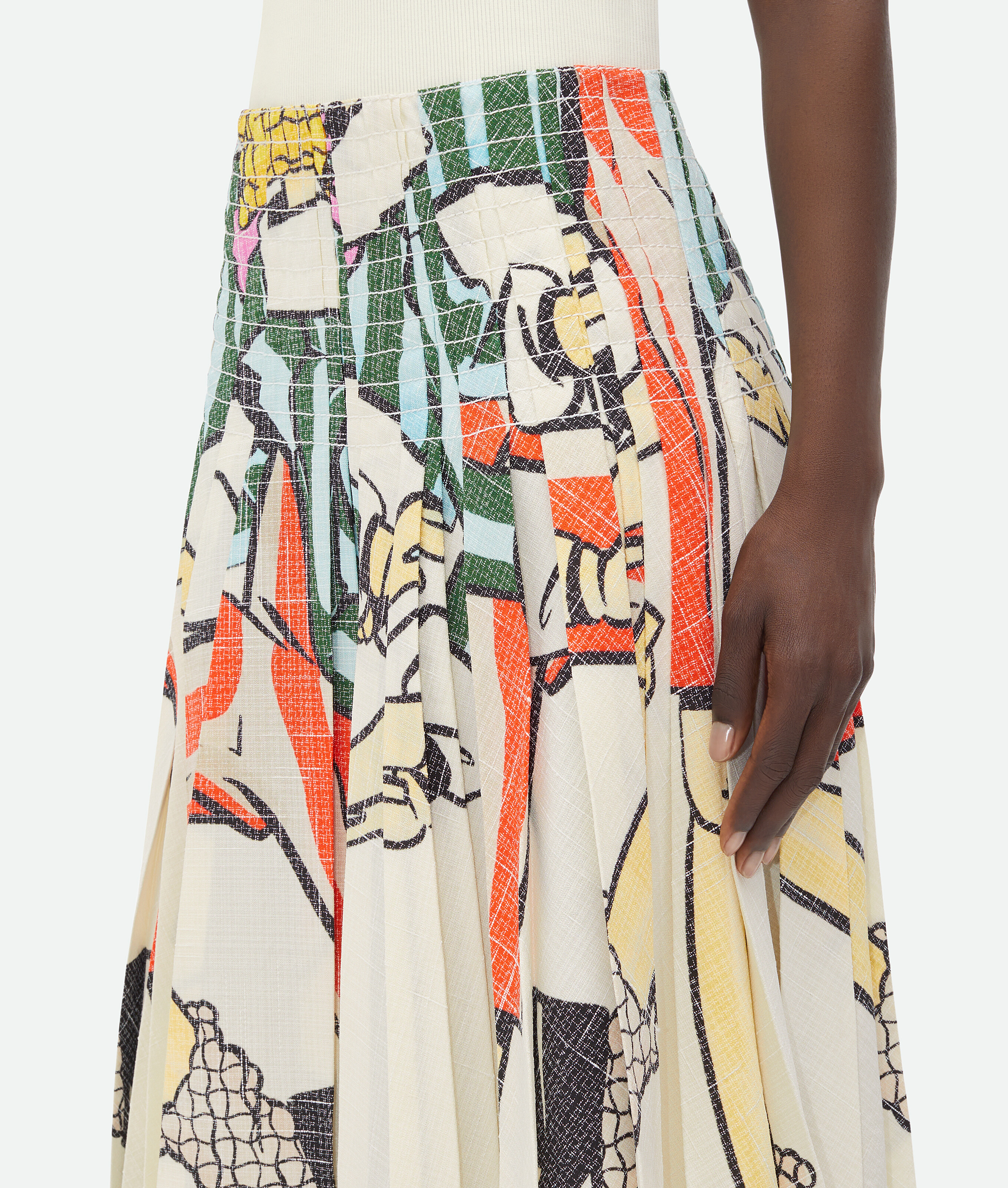 Bottega Veneta Printed Viscose Plisse Midi Skirt In Multicolor