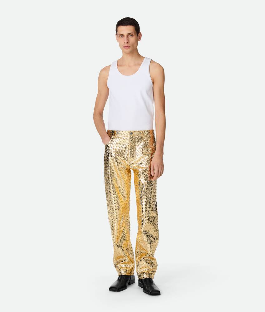 Ein größeres Bild des Produktes anzeigen 1 - Gerade Hose aus laminiertem Intrecciato Leder