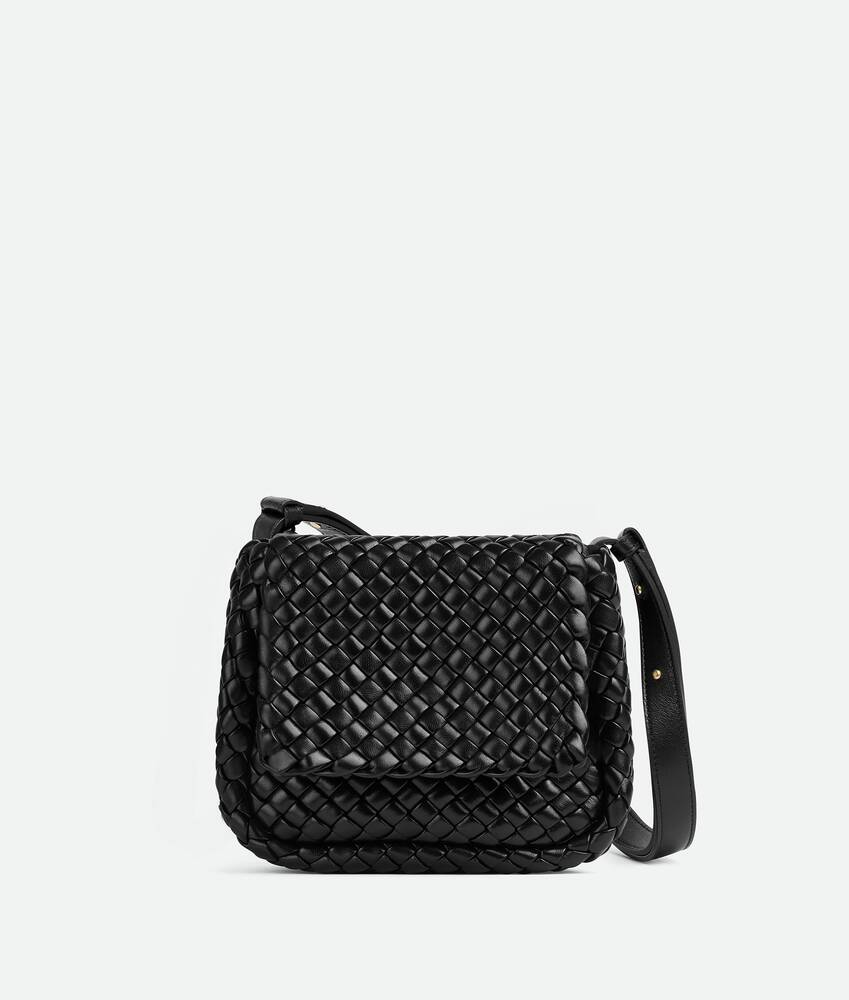 Black Intrecciato paper-leather cross-body bag, Bottega Veneta