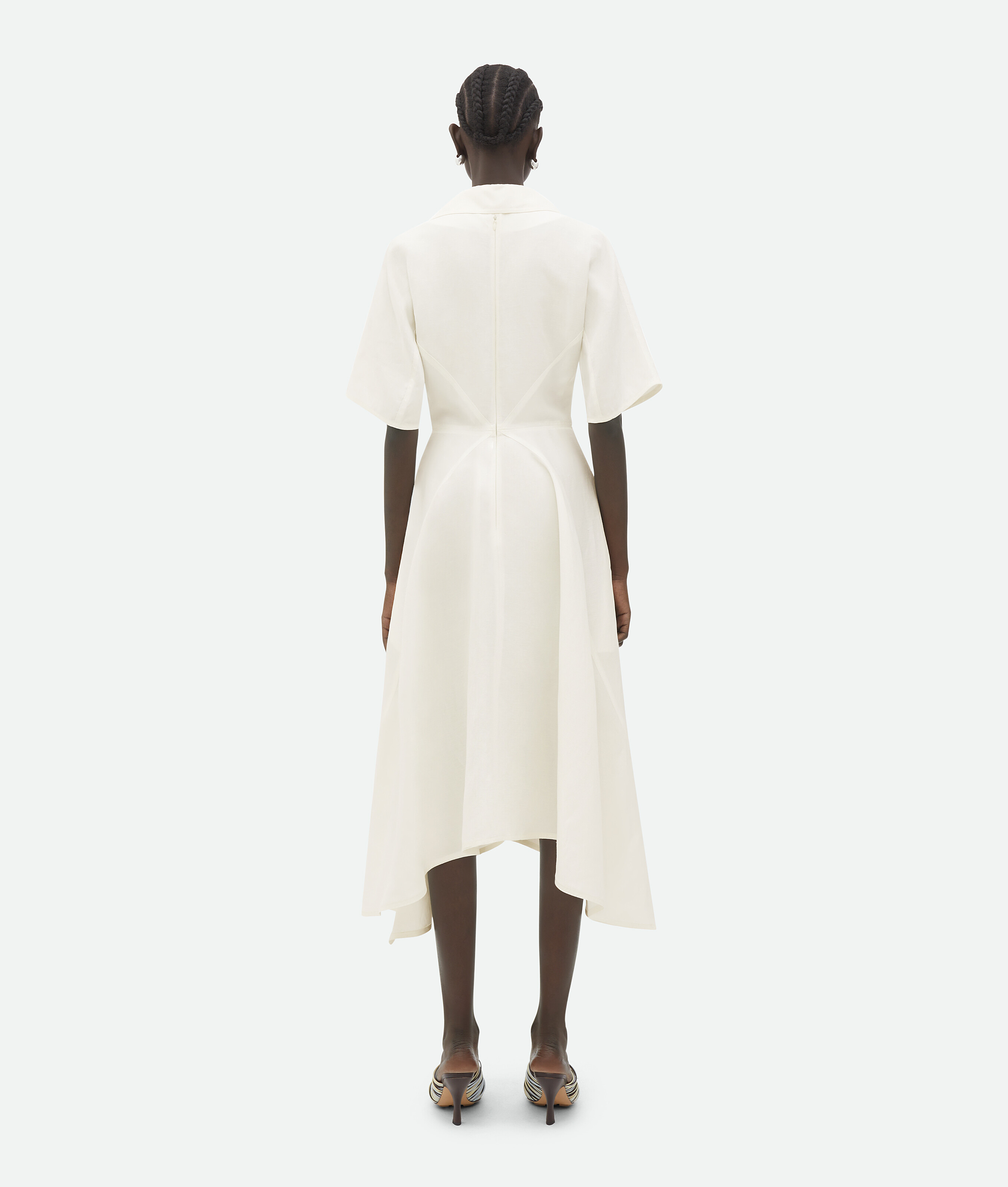 Shop Bottega Veneta Viscose And Linen Midi Dress In White