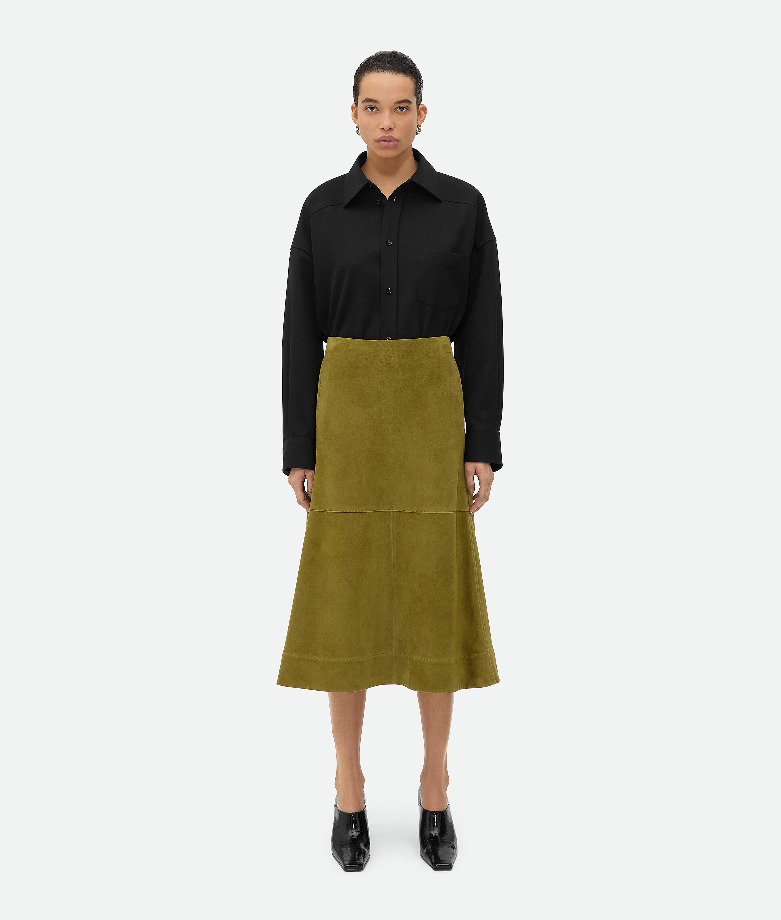 Shop Bottega Veneta Suede Leather Skirt In Marsh