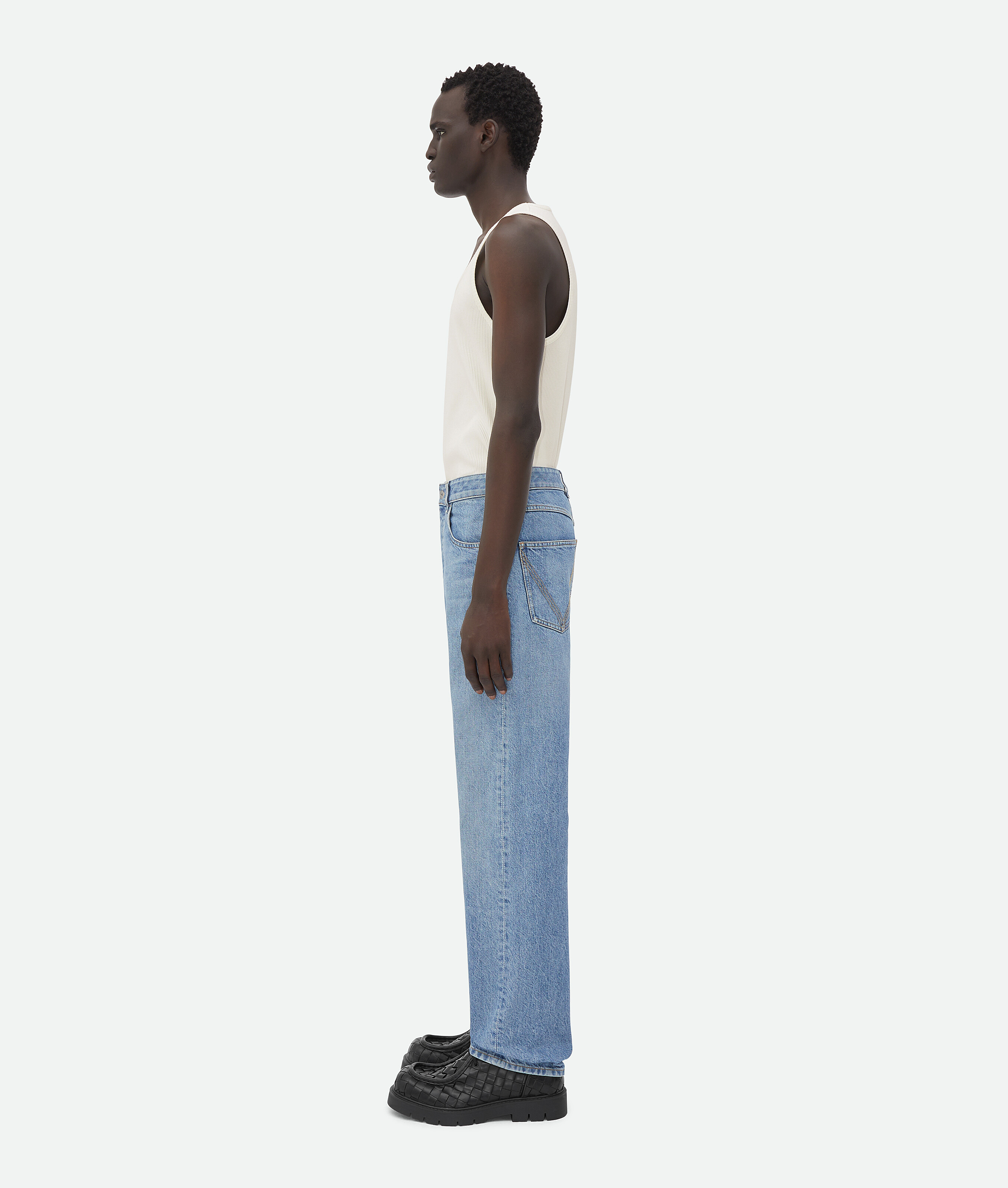 Bottega Veneta Straight Denim Pants With Contrast Stitching In Blue