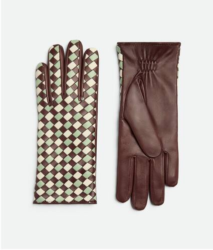 Leather Bicolor Intrecciato Gloves