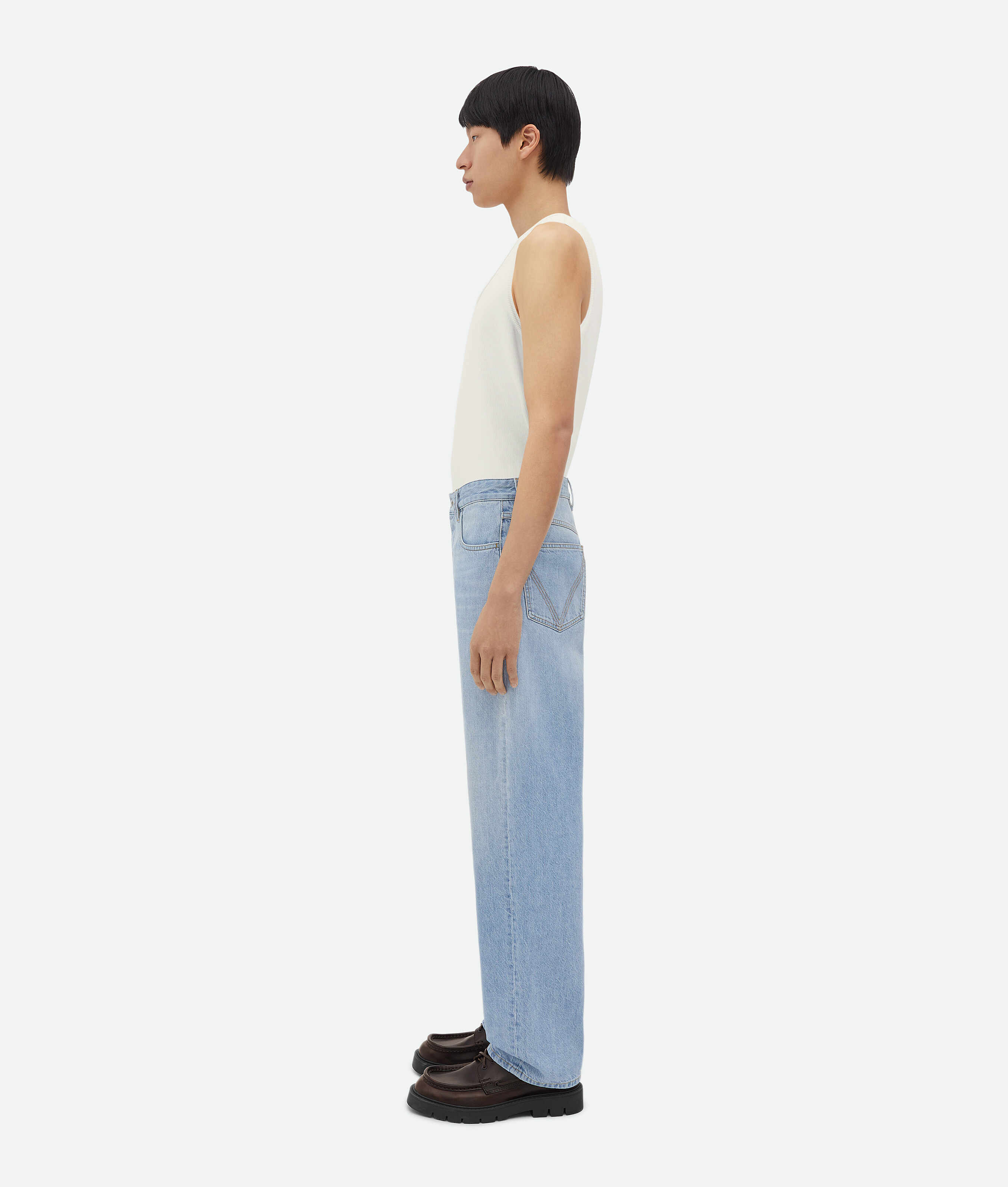 Shop Bottega Veneta Wide Leg Light-bleached Denim In Blue