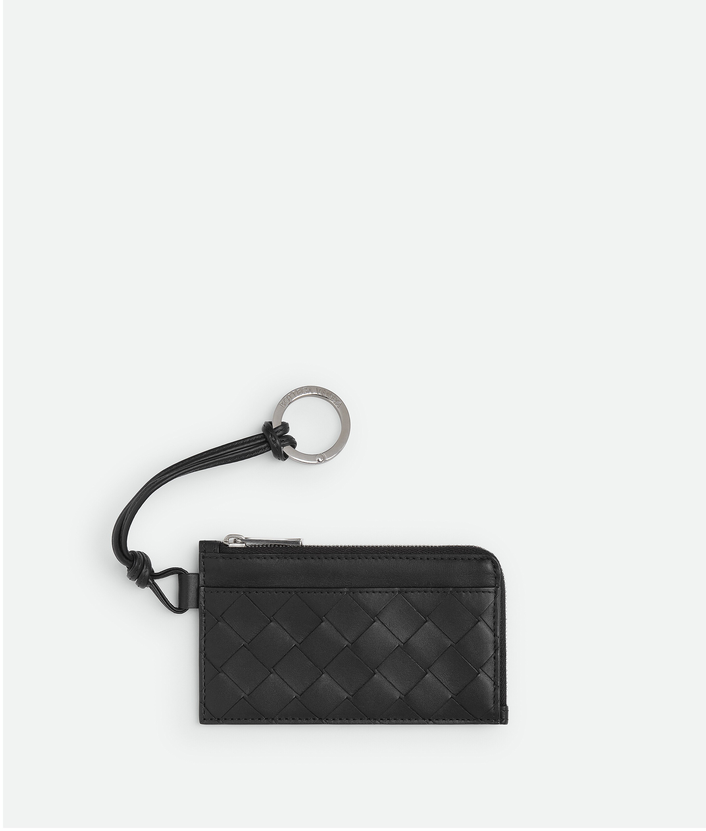 Bottega Veneta Intrecciato L-zipped Card Holder On Strap In Black
