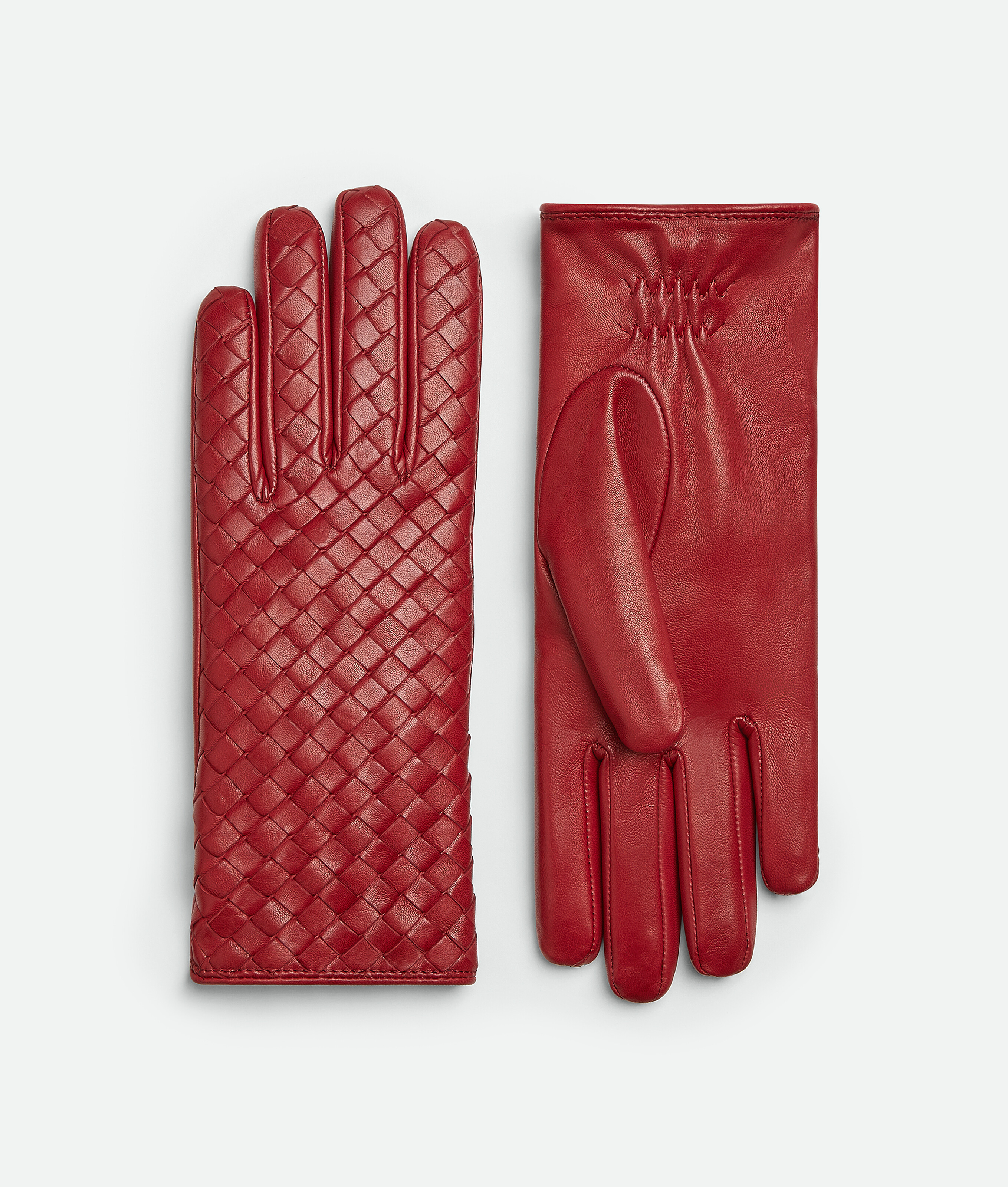 Bottega Veneta Leather Intrecciato Gloves In Red