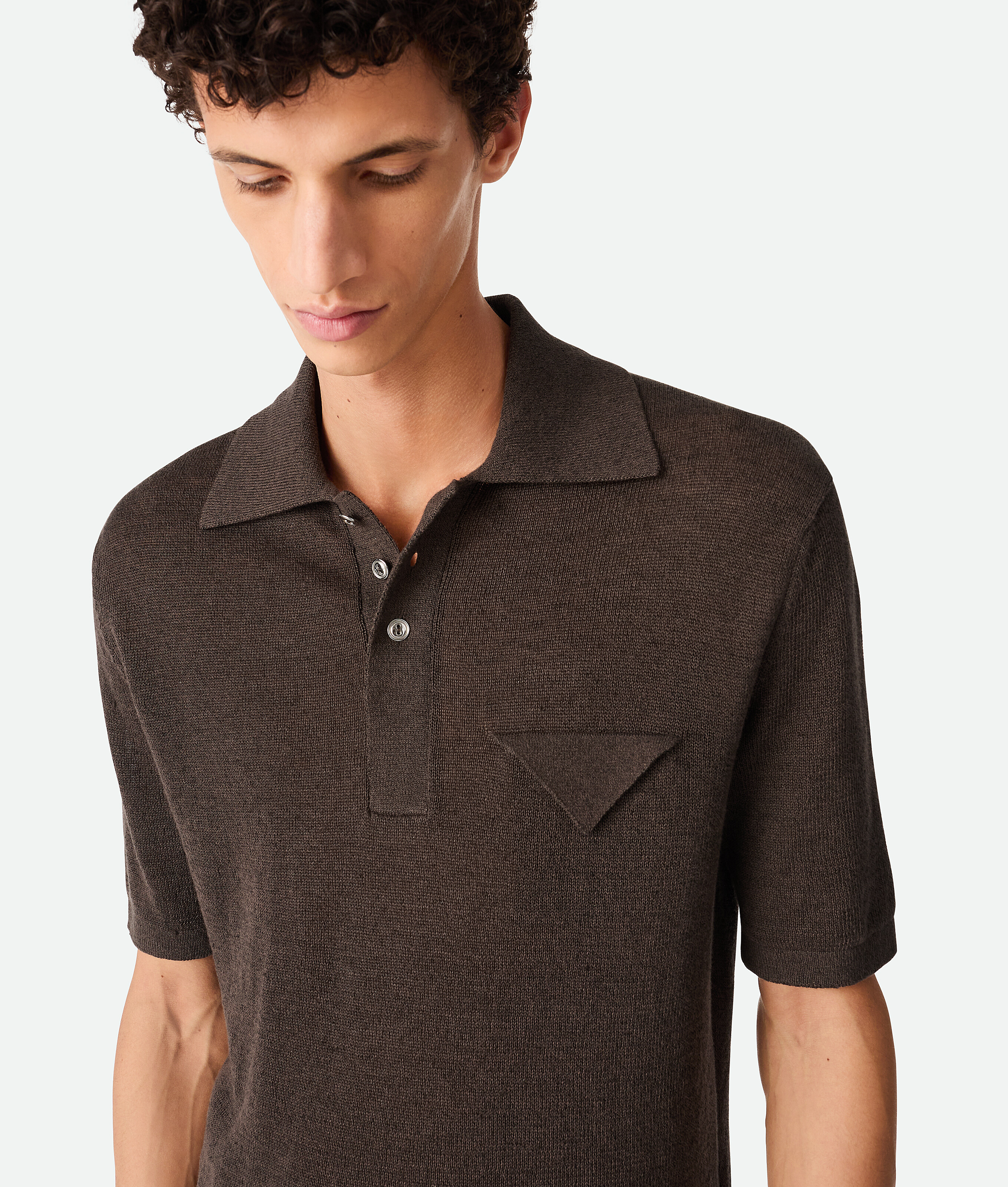 Bottega Veneta Poloshirt Aus Leichtem Leinen In Dark Brown Melange