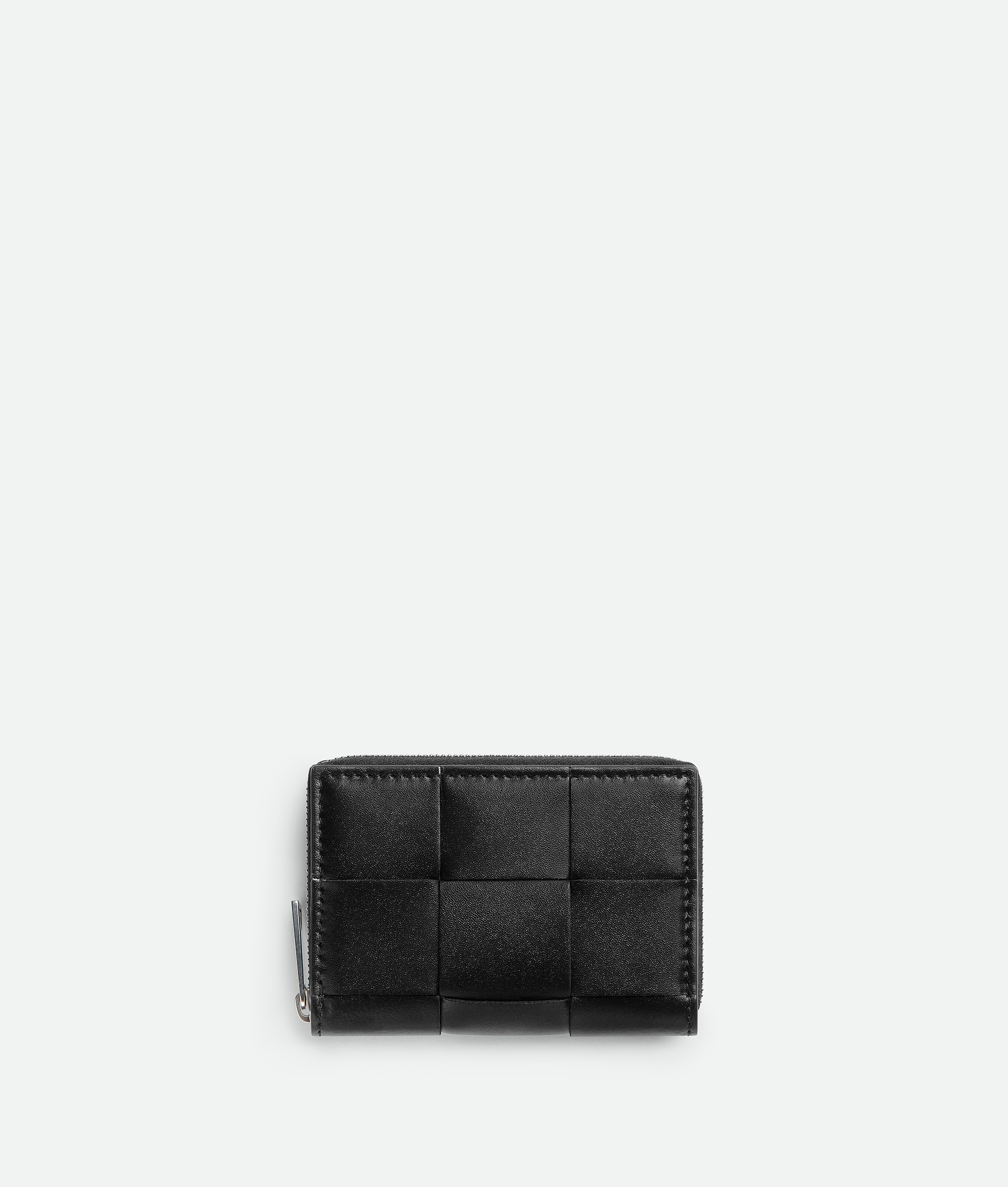 Bottega Veneta Cassette Zippered Coin Purse In Black/parakeet