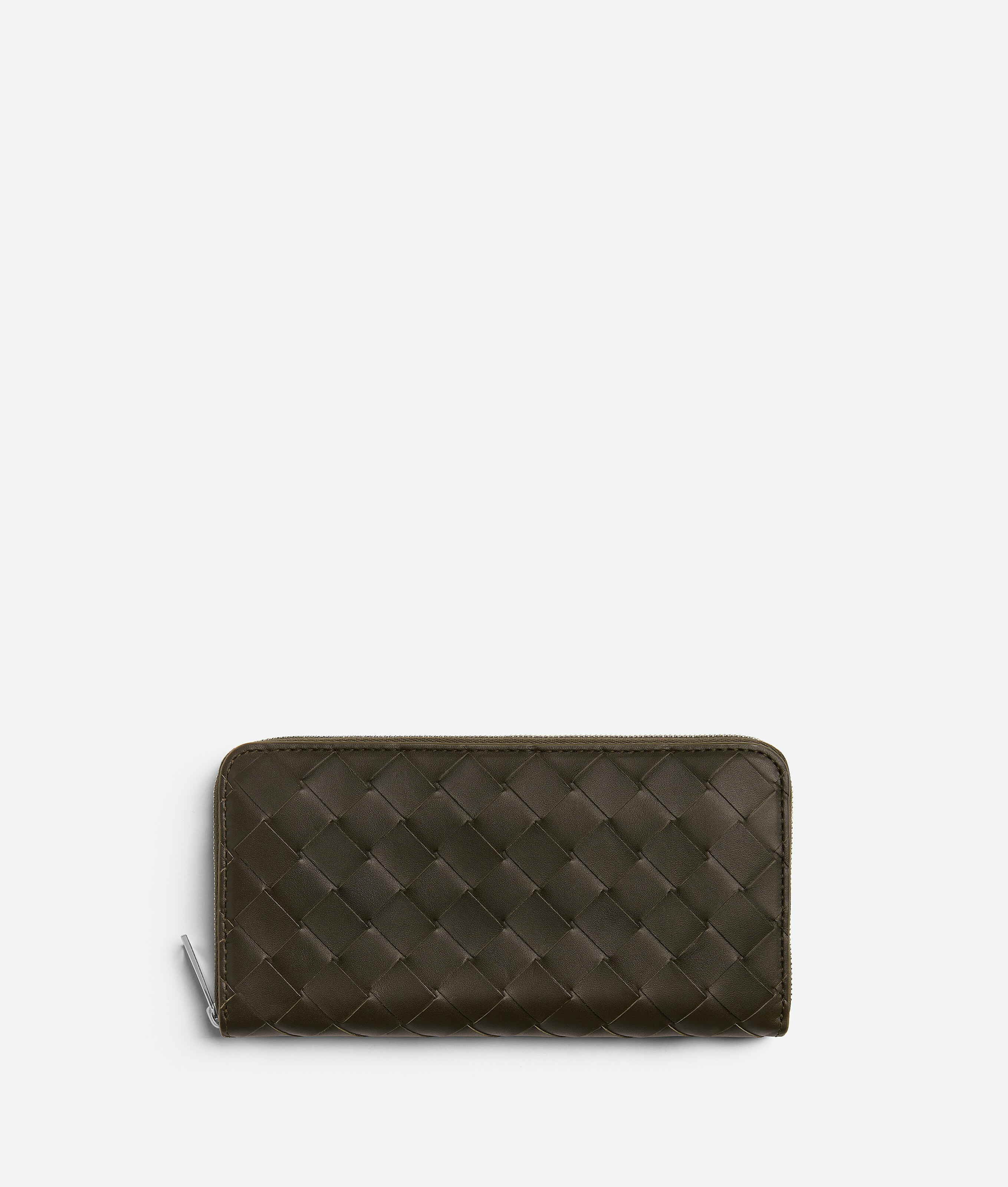 Bottega Veneta Intrecciato Zip Around Wallet In Kaki/dark Praline