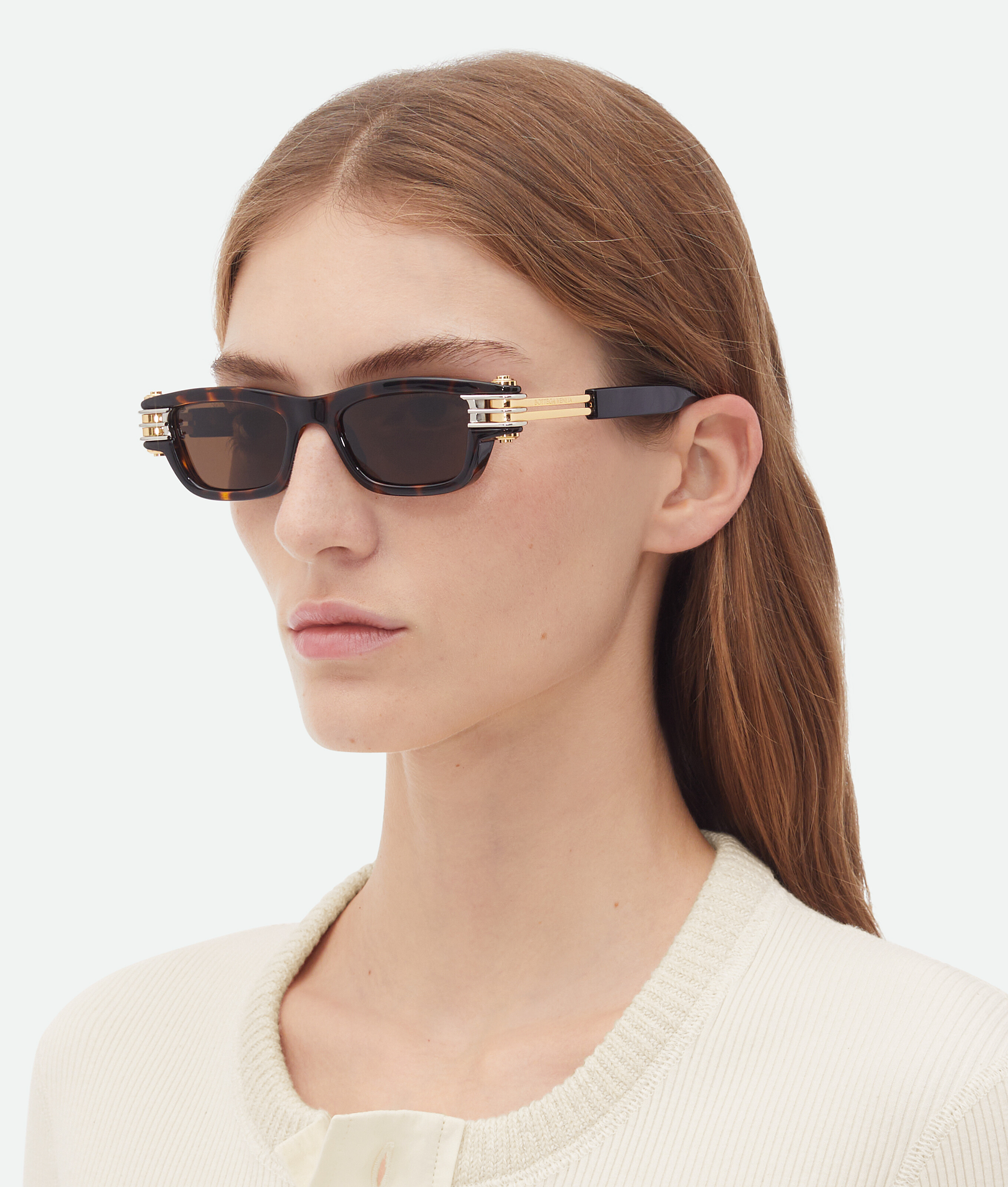 Shop Bottega Veneta Bolt Squared Sunglasses In Havana/brown