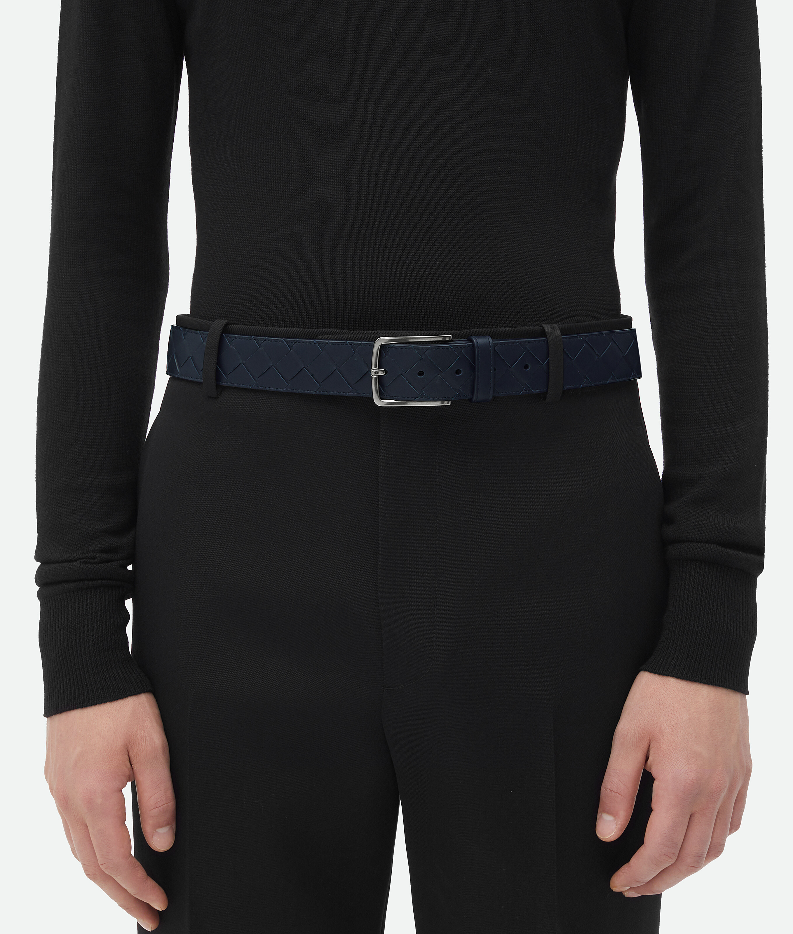 Bottega Veneta Intrecciato Reversible Belt In Blue