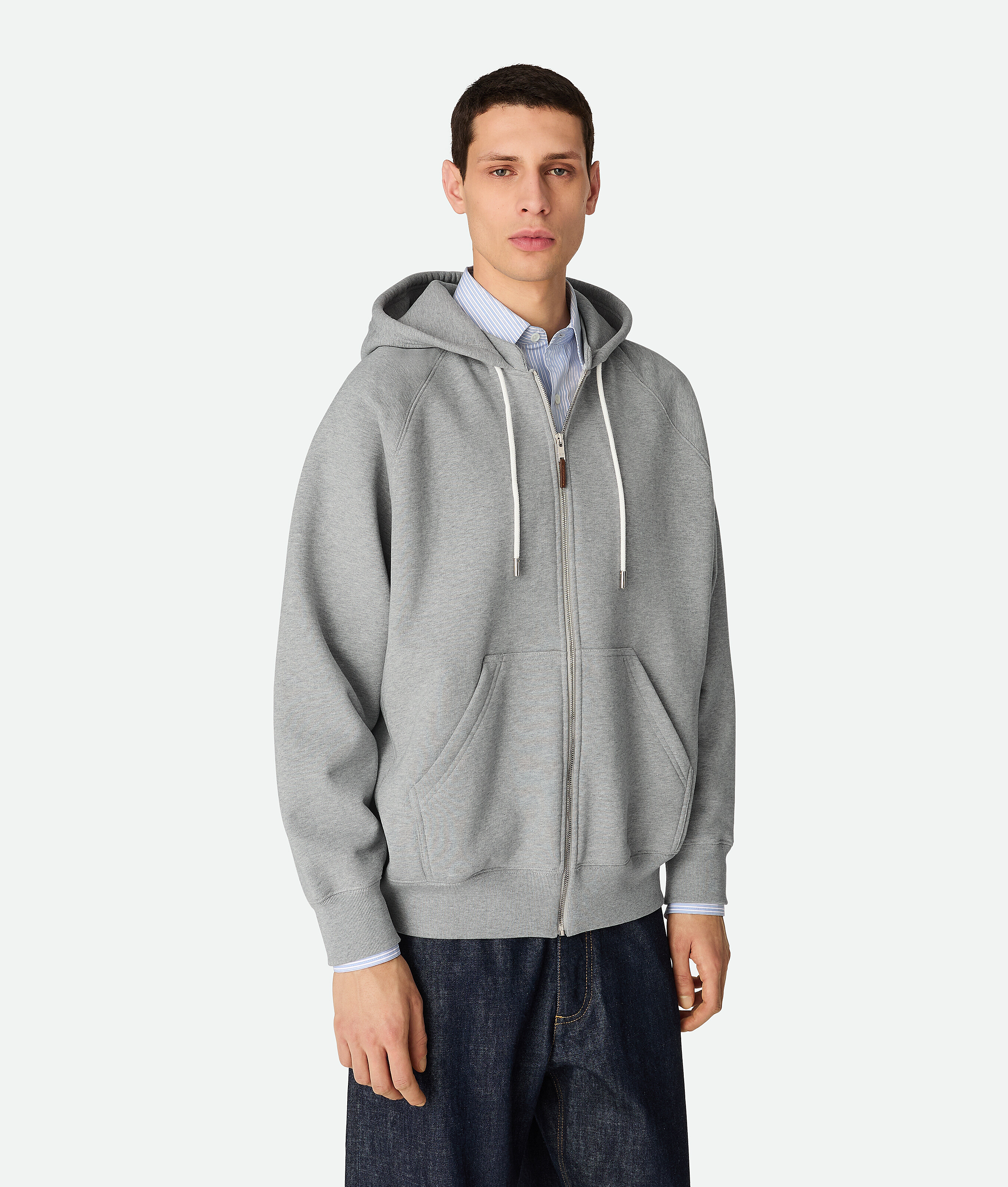 Bottega Veneta Felpa Con Cappuccio E Zip In Pile Di Cotone - Grigio E Argento - Uomo - S - Cotone
