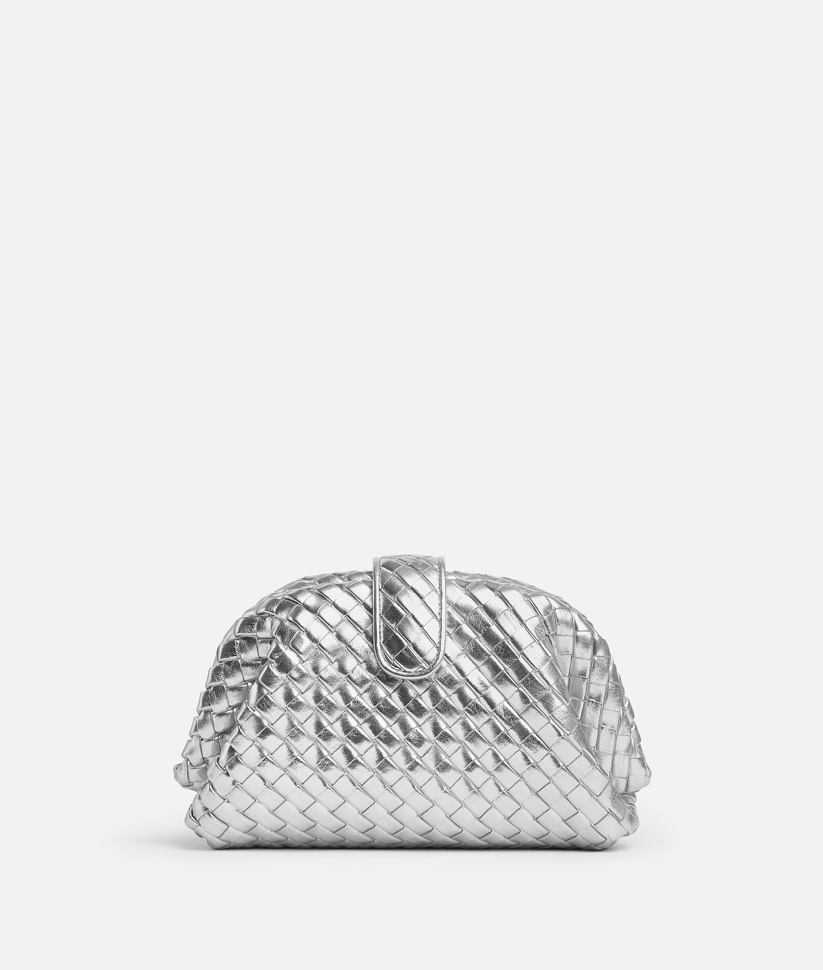 Bottega Veneta Mini Lauren 1980 Intrecciato Metallic Leather Clutch In Silver