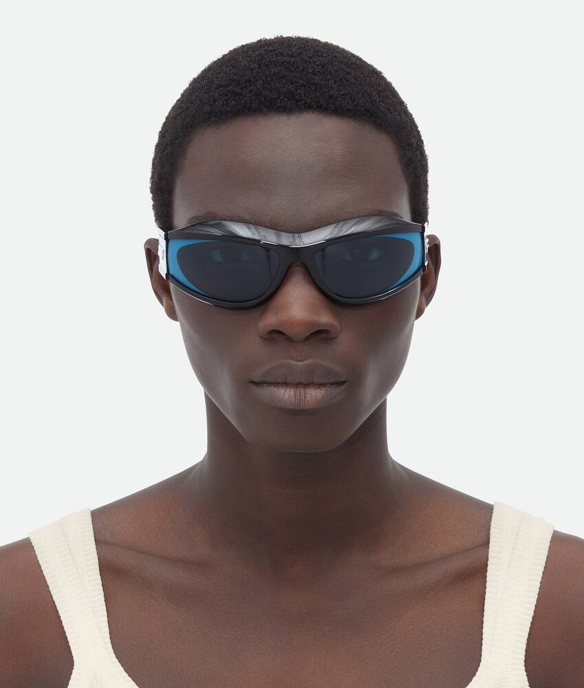 Bottega Veneta Wrap Around Sunglasses in Blue