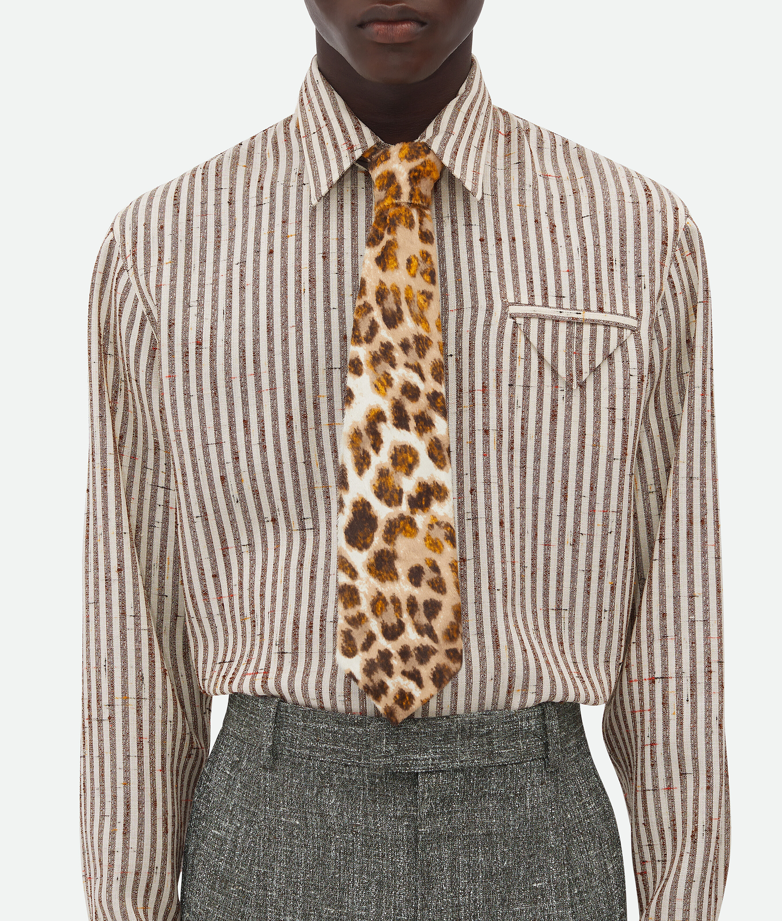 Bottega Veneta Krawatte Aus Bedrucktem Leder In White/beige/black/orange