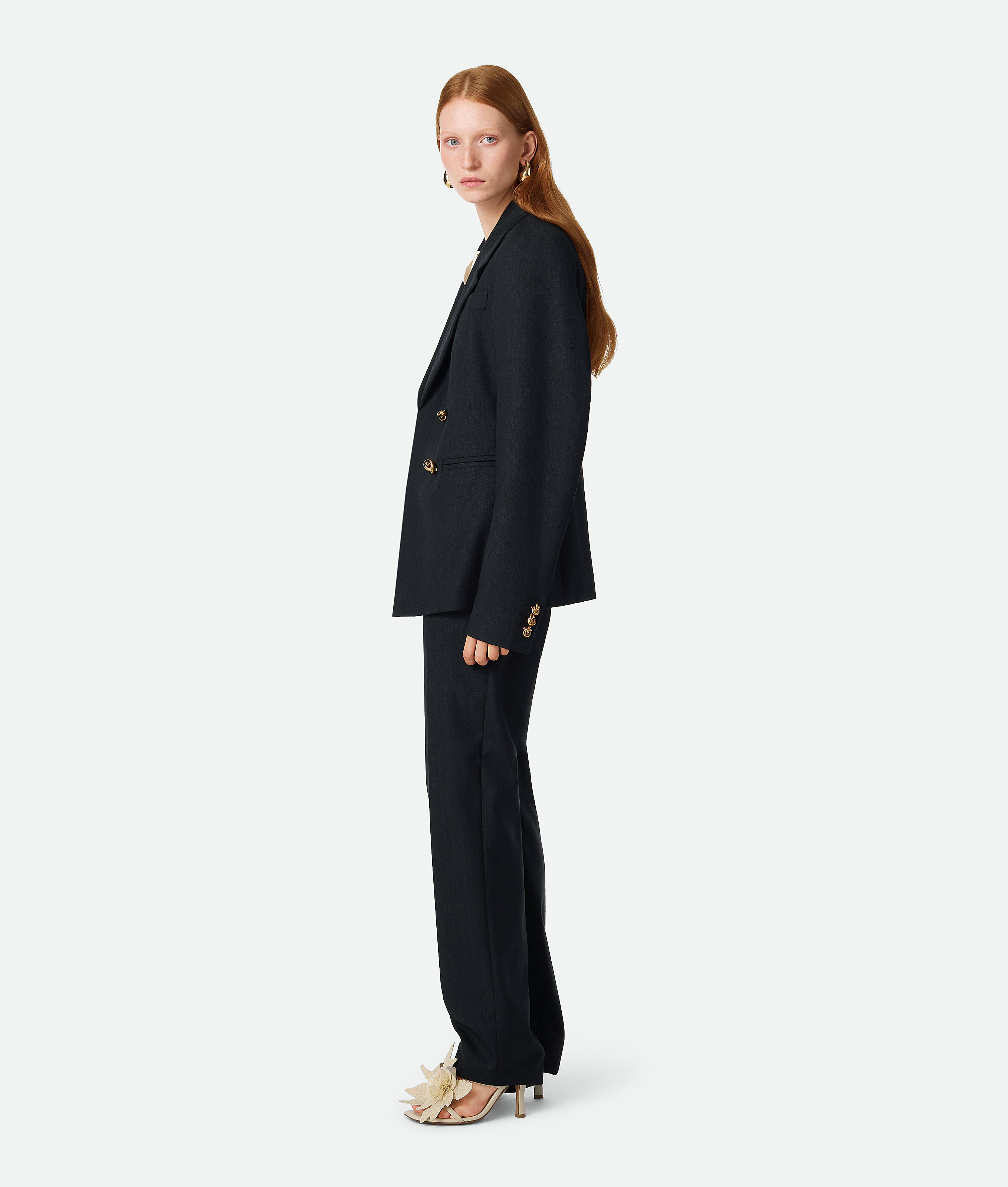 Bottega Veneta Striped Wool Jacket In Black/dark Blue