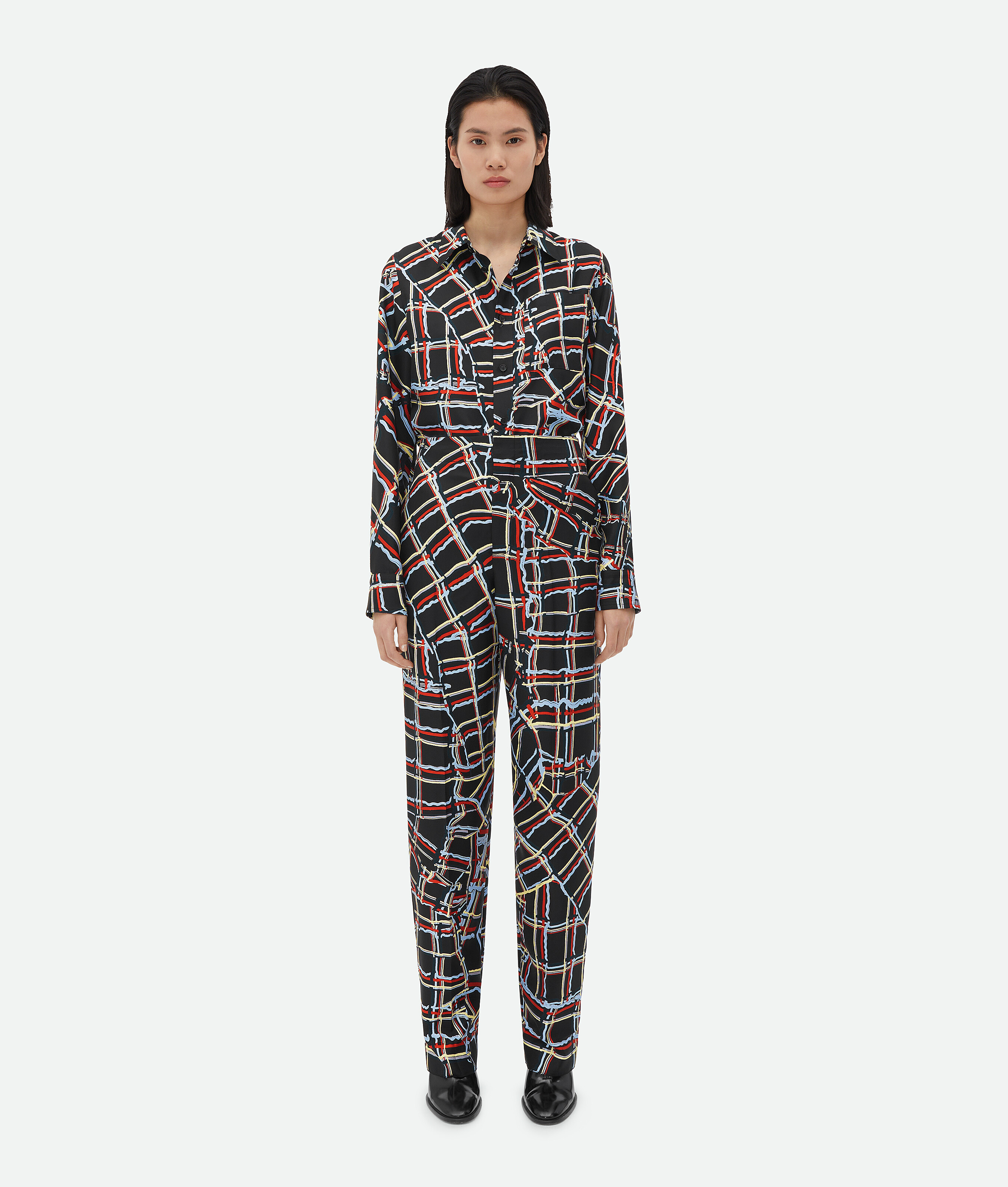 Shop Bottega Veneta Distorted Check Printed Silk Shirt In Multicolor