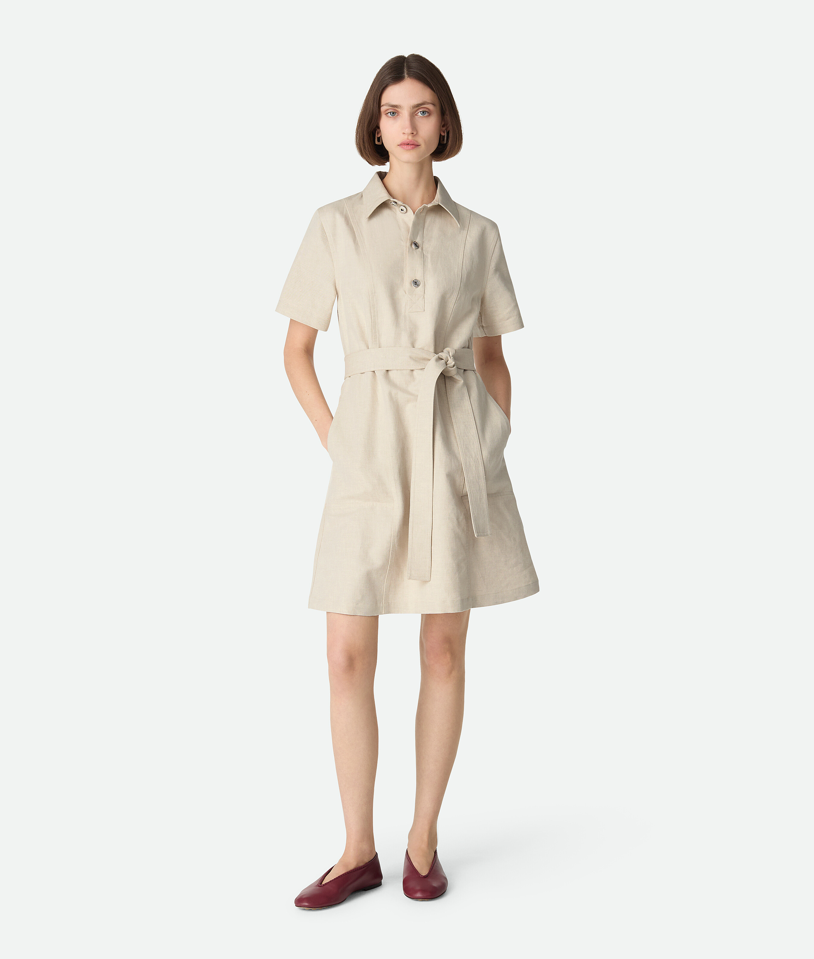 Bottega Veneta Cotton And Linen Dress - Chalk/rock Melange - Woman - 12 - Linen & Cotton