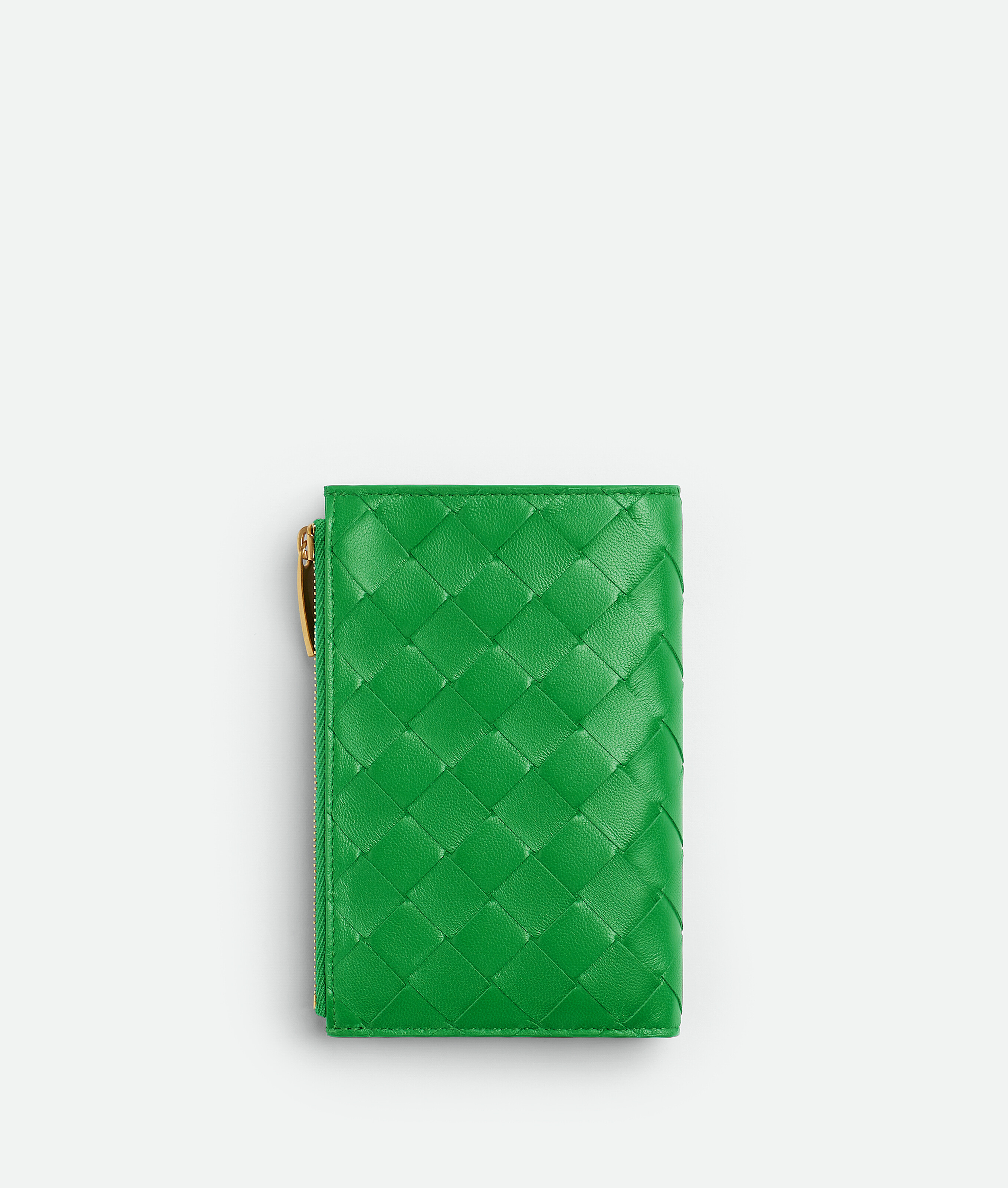 Shop Bottega Veneta Mittelgrosses Intrecciato Bi-fold Portemonnaie Mit Zip In Green