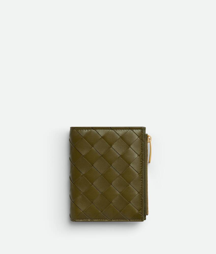 Bottega Veneta Women s Small Intrecciato Bi Fold Zip Wallet in Olive oil. Shop online now