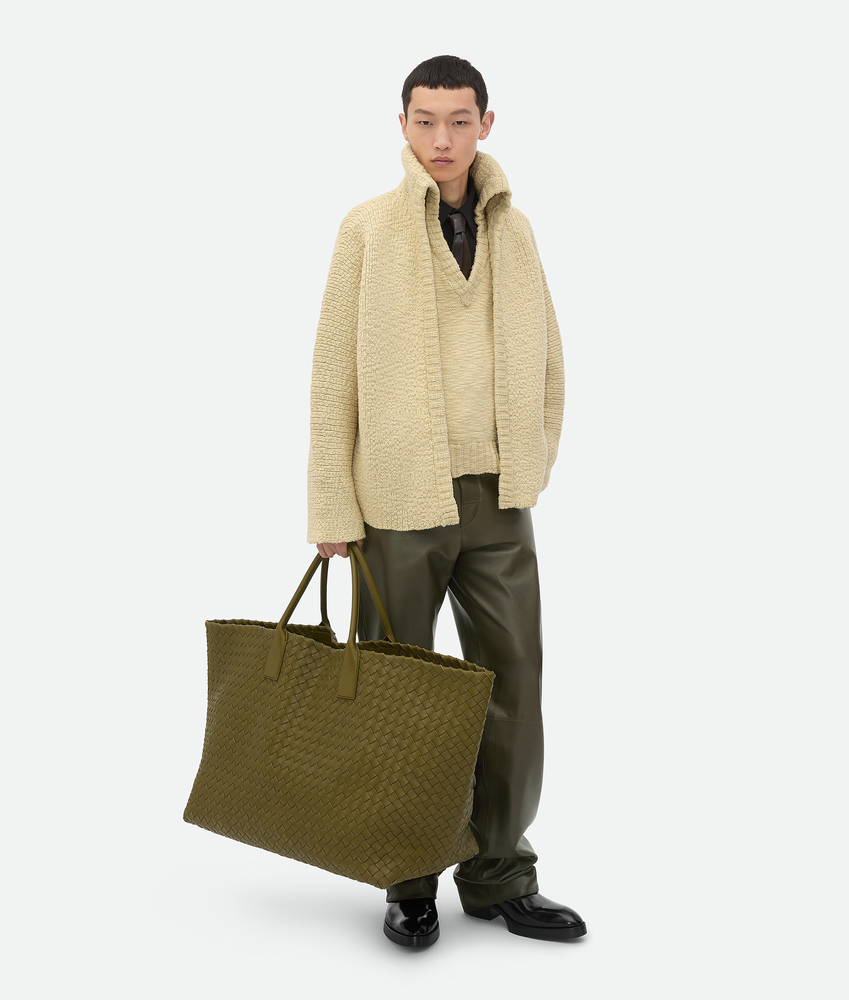 Shop Bottega Veneta Textured Wool Double Layer Cardigan In Soapstone