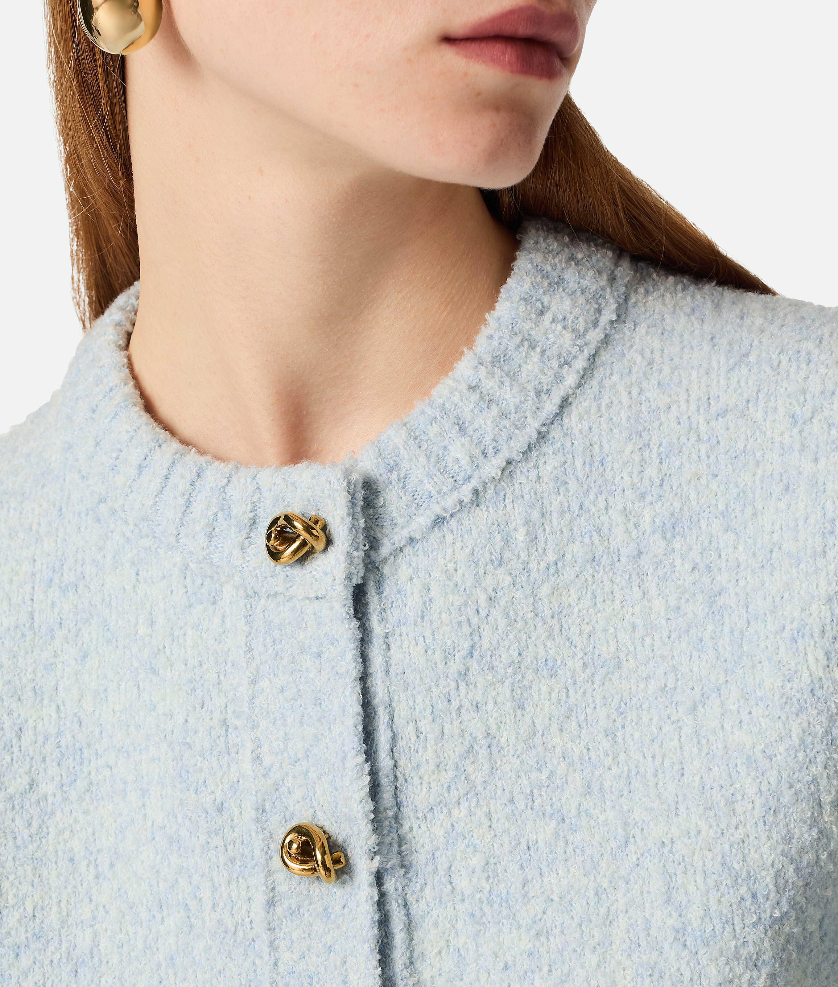 Bottega Veneta Long Sleeved Crewneck Cardigan In Gray