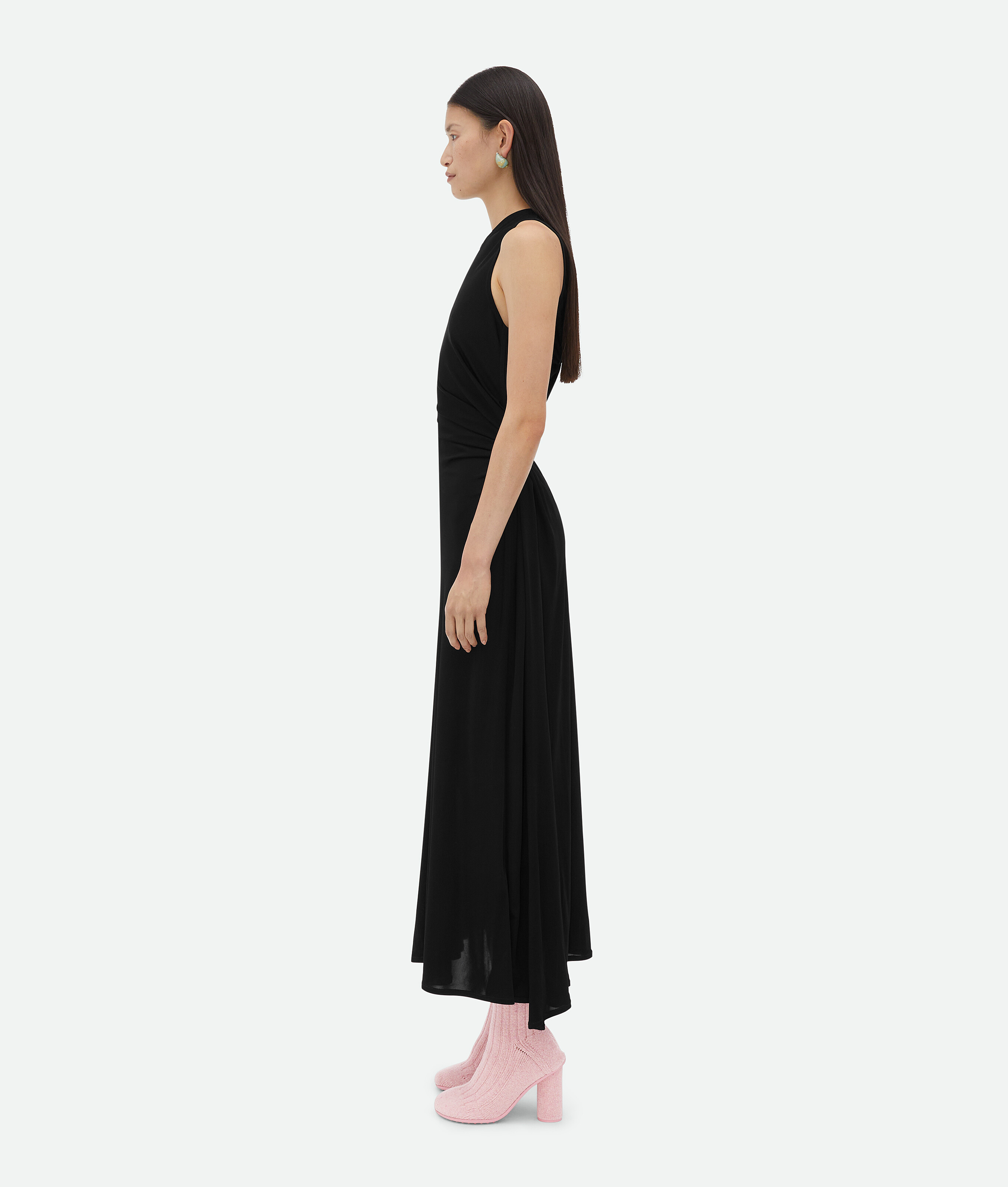Shop Bottega Veneta Viscose Jersey Long Dress With Knot Ring In Black