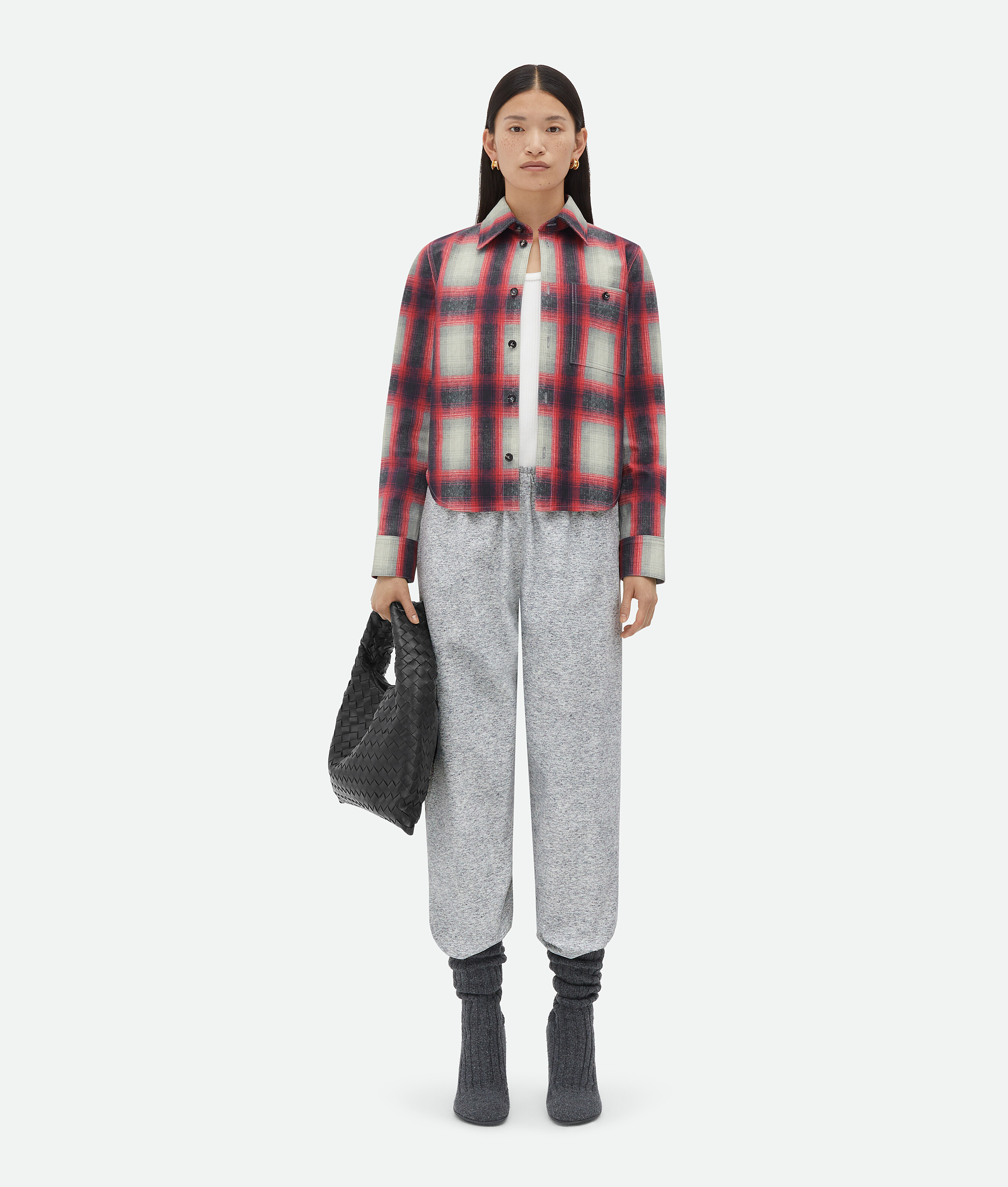 Bottega Veneta Printed Leather Jersey Jogger Trousers In Grey