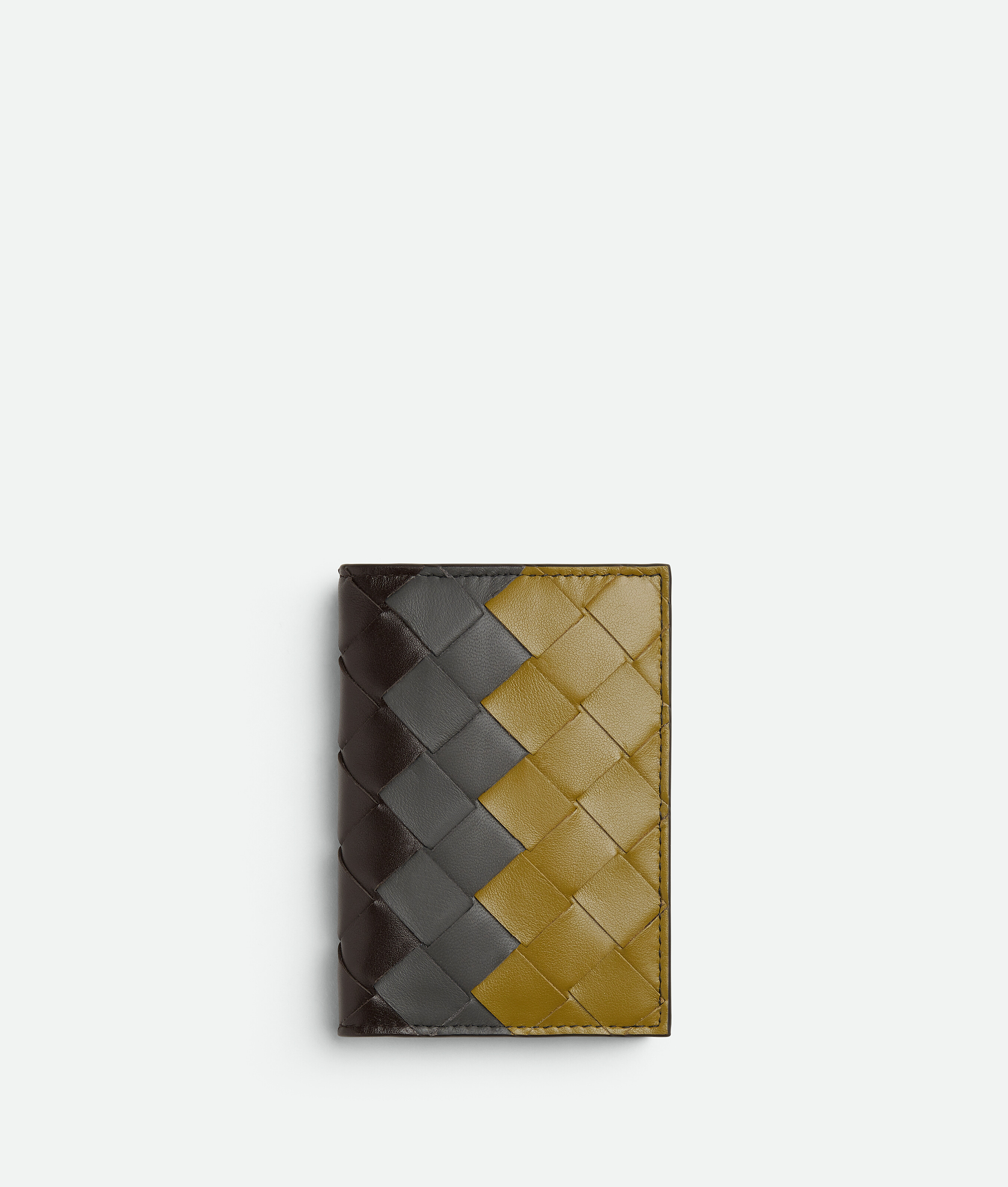 Bottega Veneta Leather Intrecciato Flap Card Case In Brown