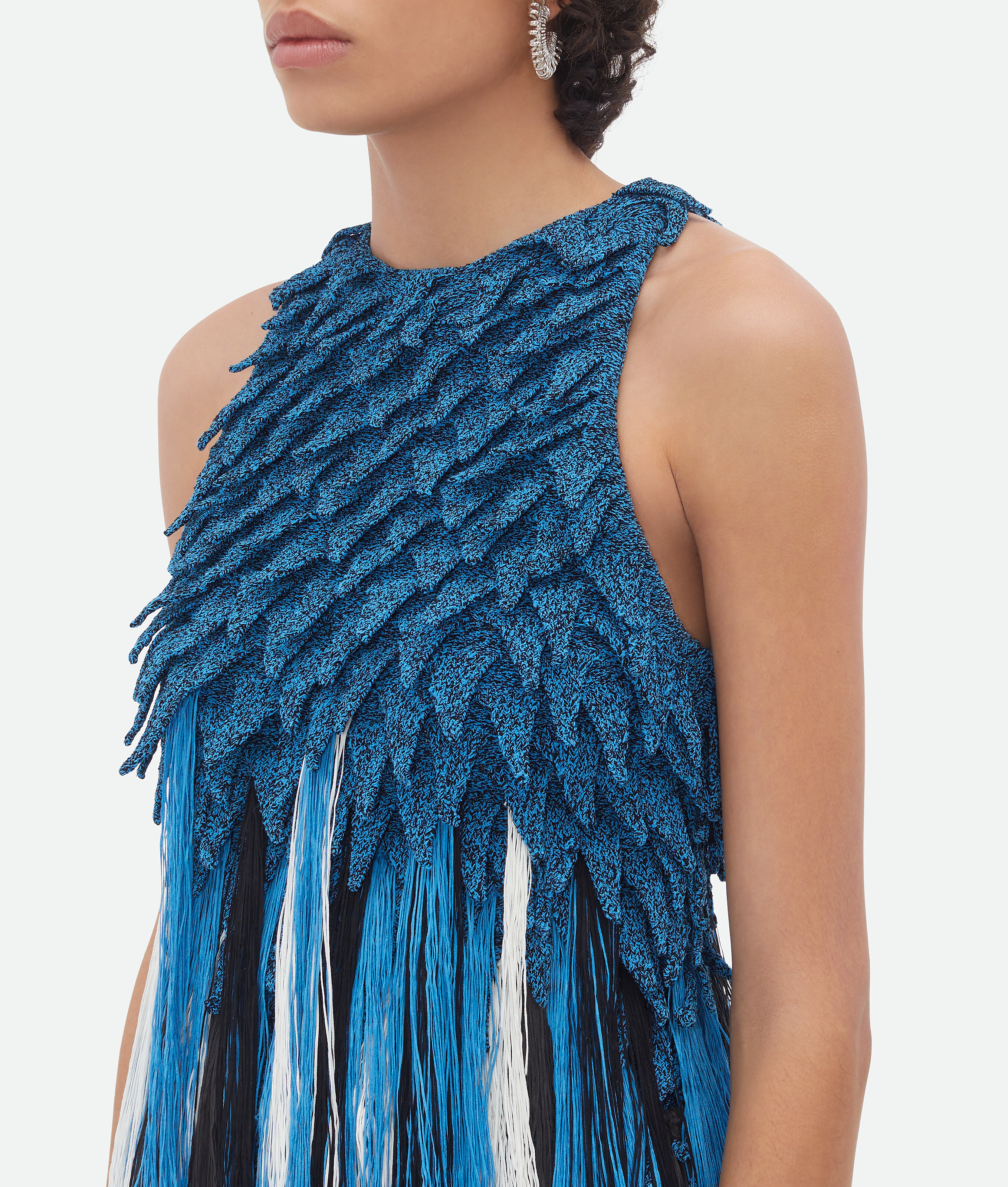 Bottega Veneta Sleeveless Fringe Empire-waist Textured Knit Top In Multicolor