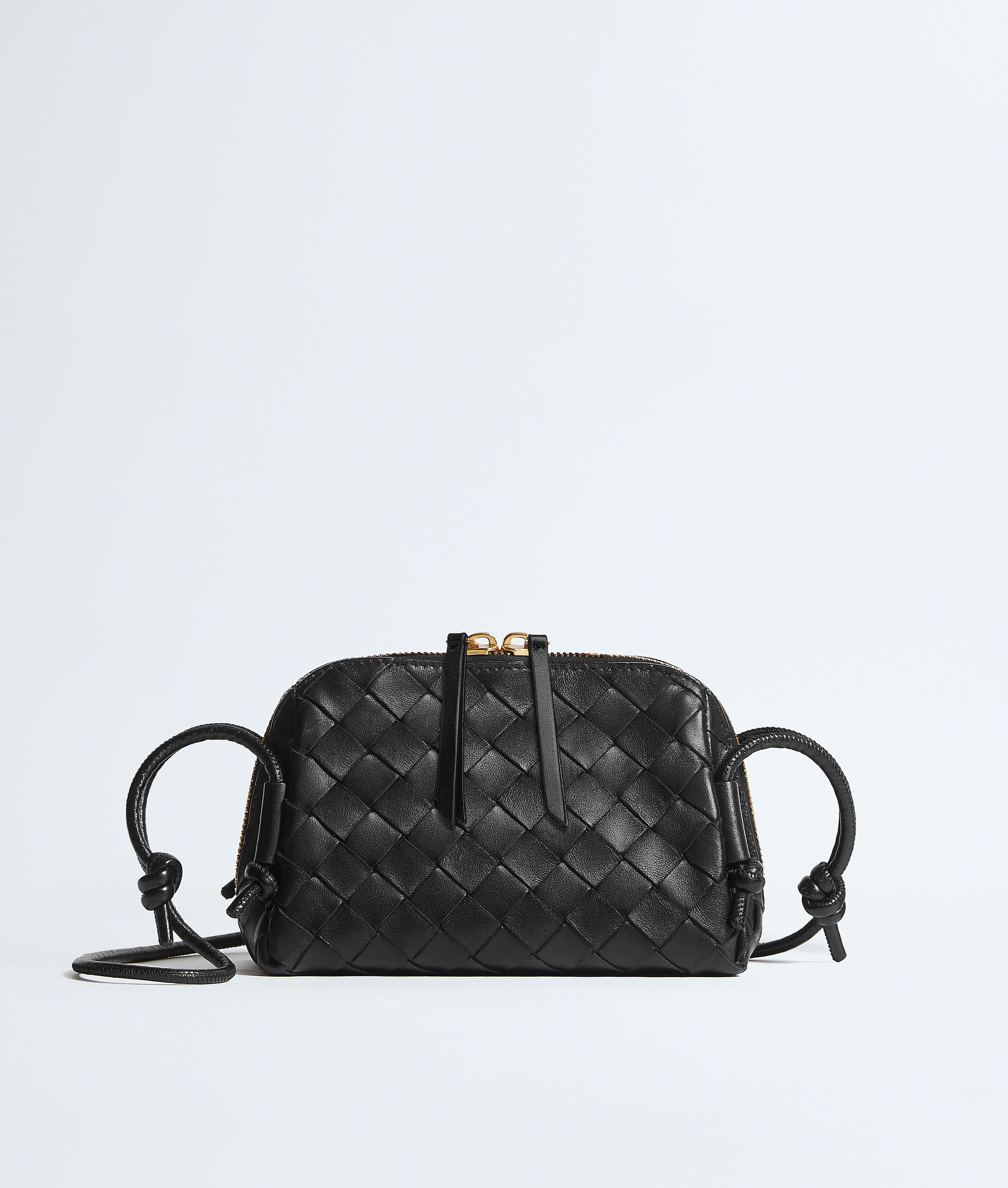 Bottega Veneta Mini Leather Zip Bag With Adjustable Strap In Black