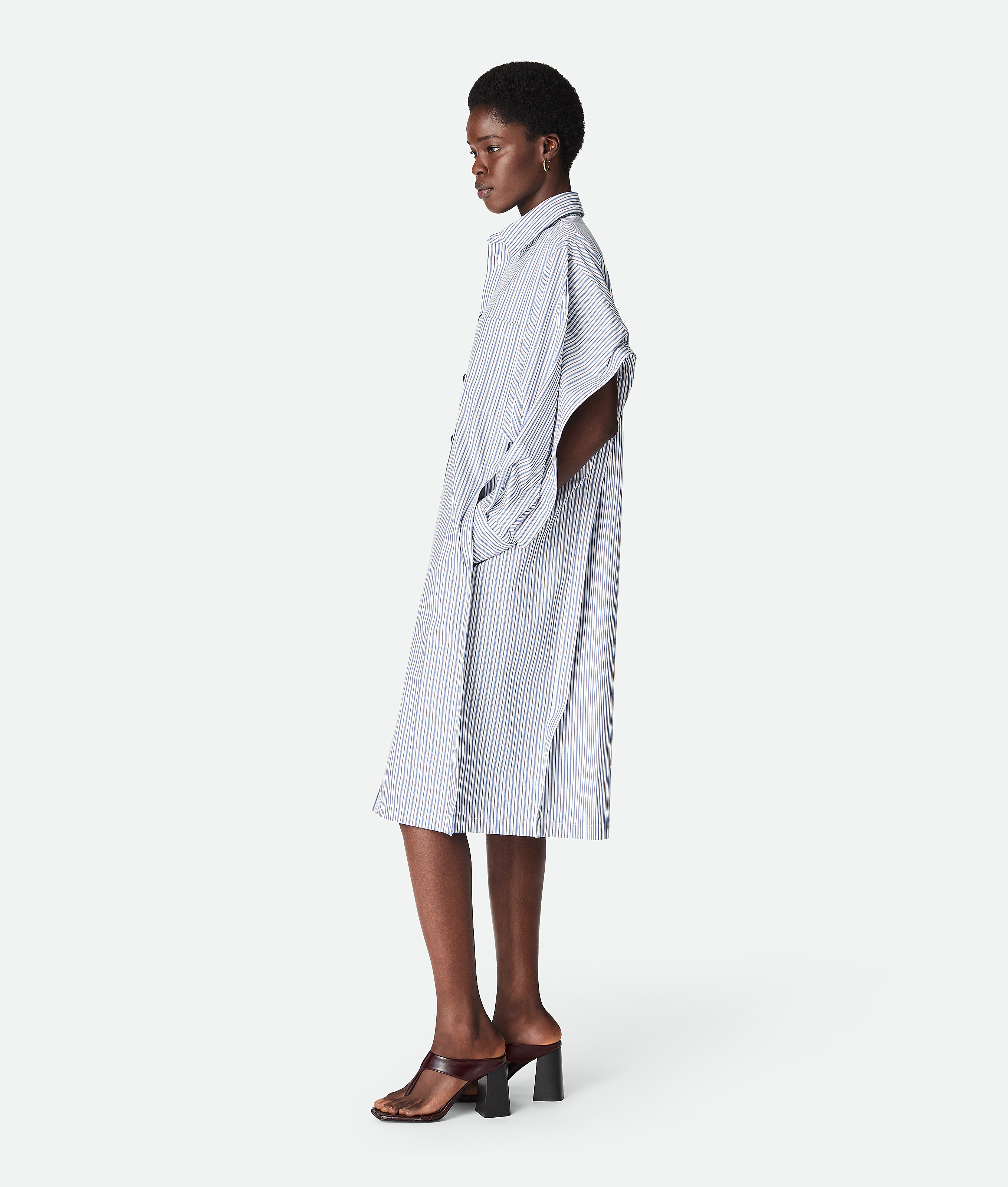 Bottega Veneta Cotton Stripe Dress In White/squill/ebony